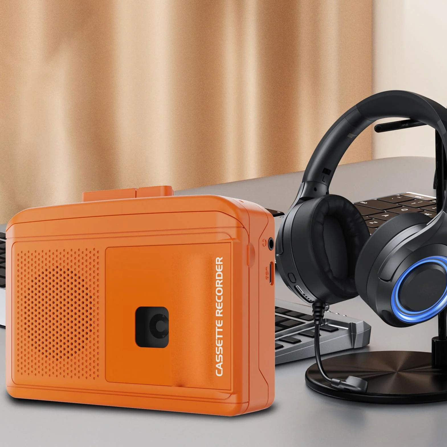 docooler 247 Registratore di Giocatori di Cassette Portatile con Microfono, Altoparlante Incorporato, Jack per Cuffie da 3,5 Mm, Lettore retrò per la Riproduzione Musicale e