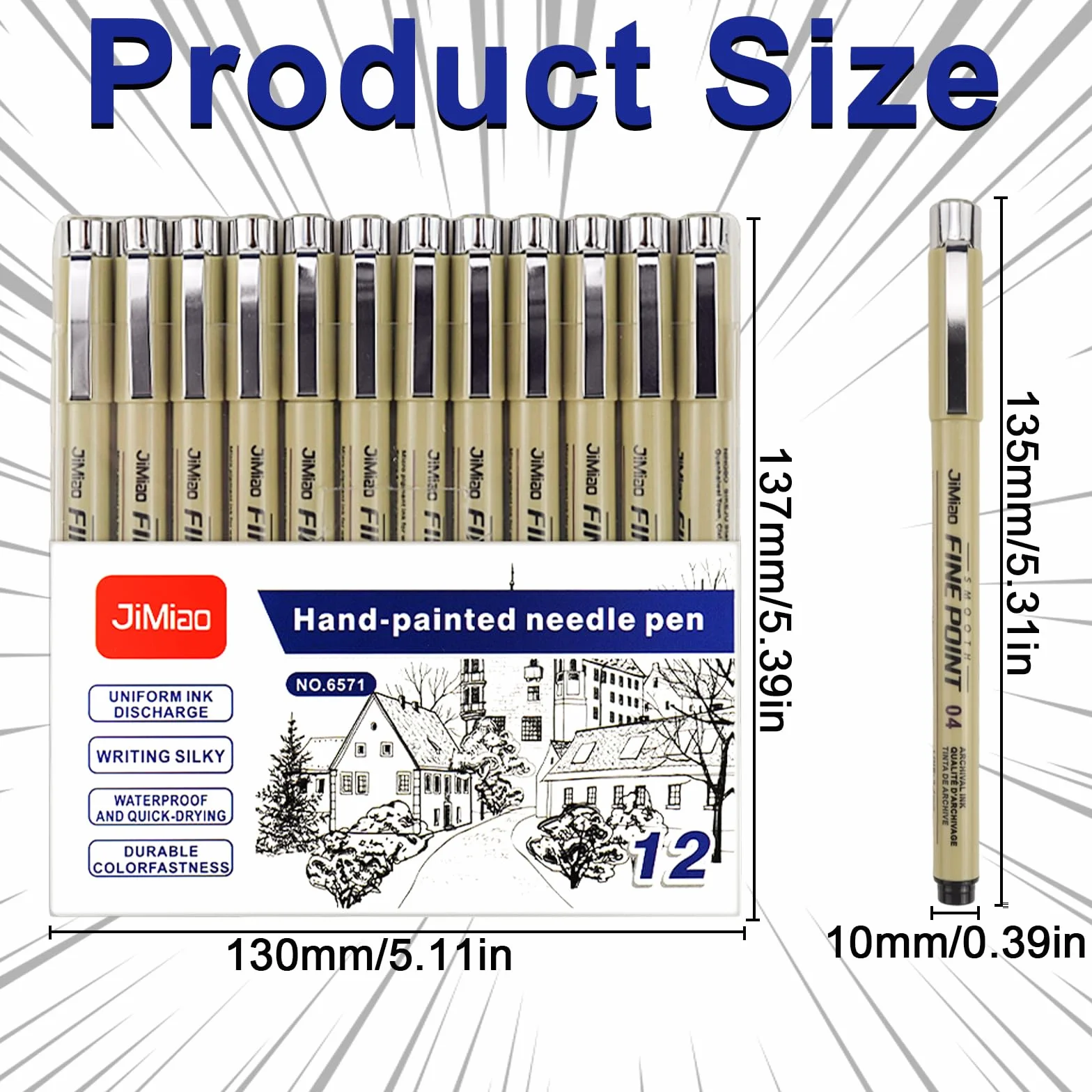 Set di 12 penne fineliner Rierousy Micron nero impermeabili per illustrazioni schizzi
