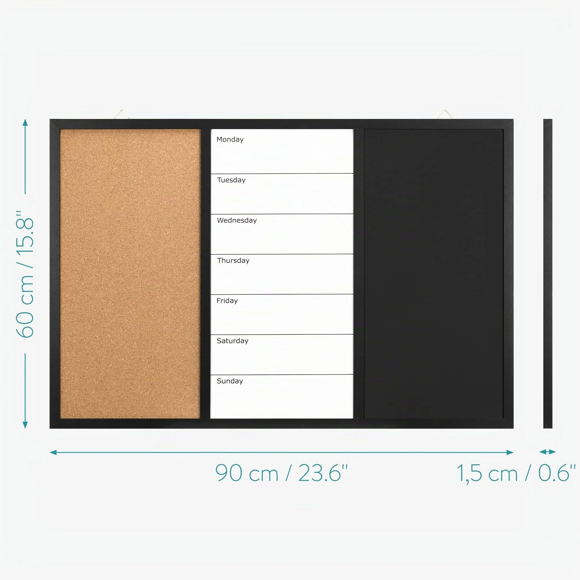 Navaris Lavagnetta Magnetica da Parete - Lavagna da Parete Cucina Cancellabile - Lavagna Cucina 3 in 1 - Bacheca in Sughero Magnetica e in Ardesia - Include Pennarello Gessetti e Puntine - 90 x 60 cm