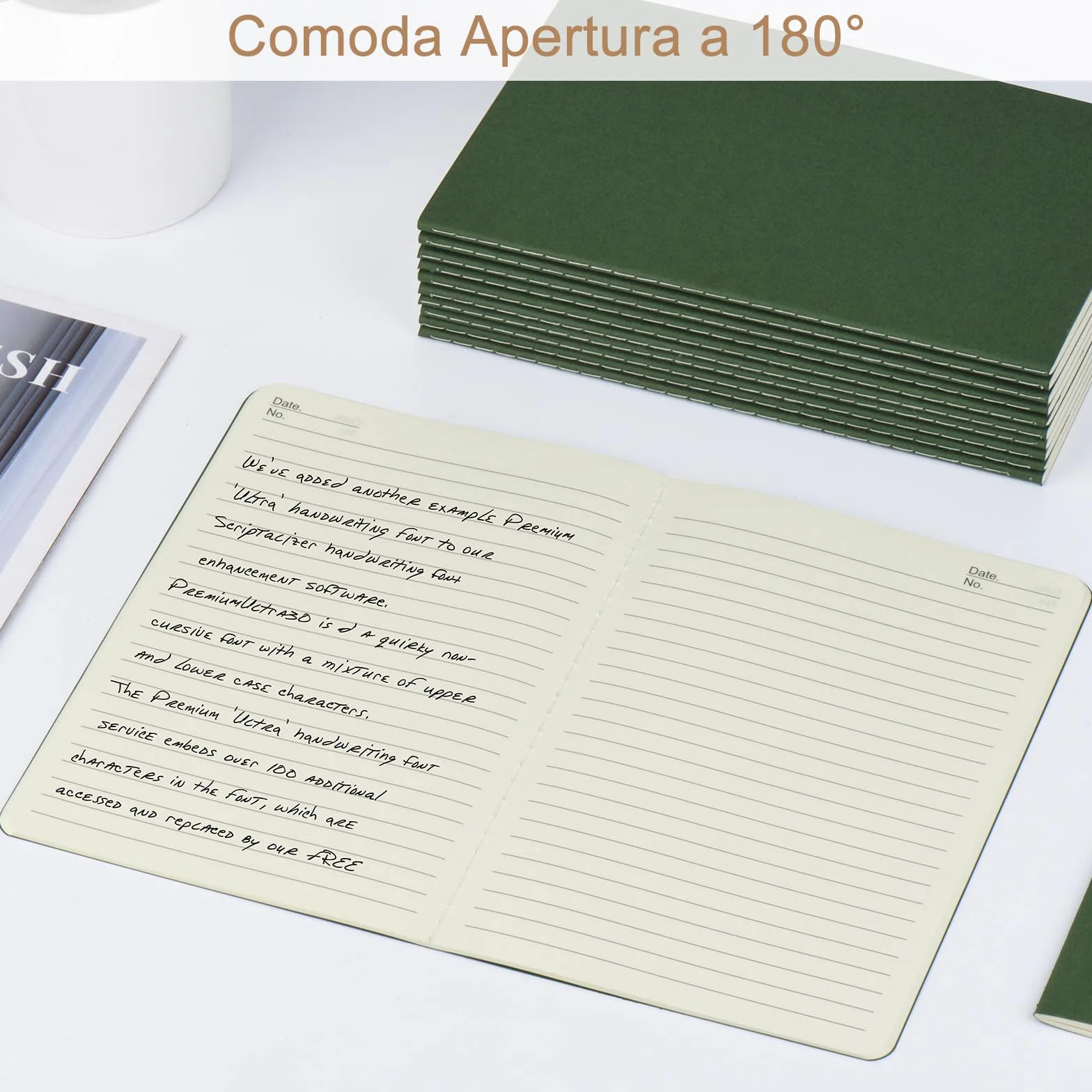 Quaderni A5 a Righe Copertina Kraft Verde Foresta 12 Pezzi 30 Fogli Taccuini