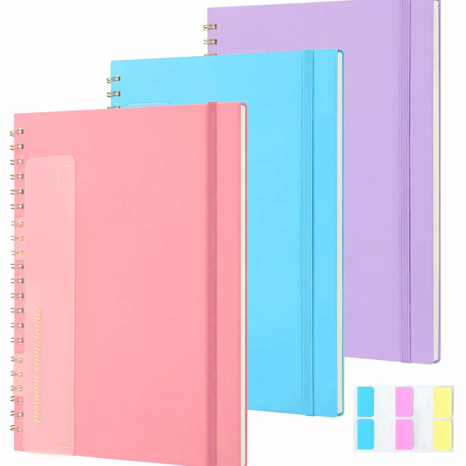 Resurhang 3 quaderni a spirale, 21,6 x 27,9 cm, formato A4, a righe, con copertina rigida in plastica, 100 g/m², carta a righe, 120 pagine, per donne, uomini, ufficio, ufficio, affari