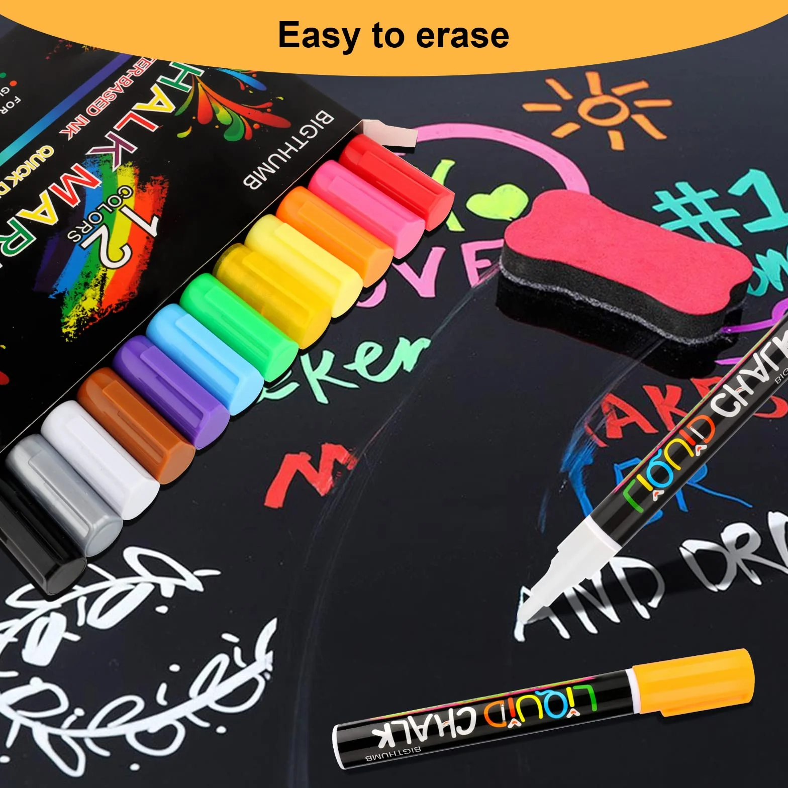 Talifoca Gesso Liquido 12 Colori Pennarelli Cancellabili 6 mm Punta Reversibile per Lavagna