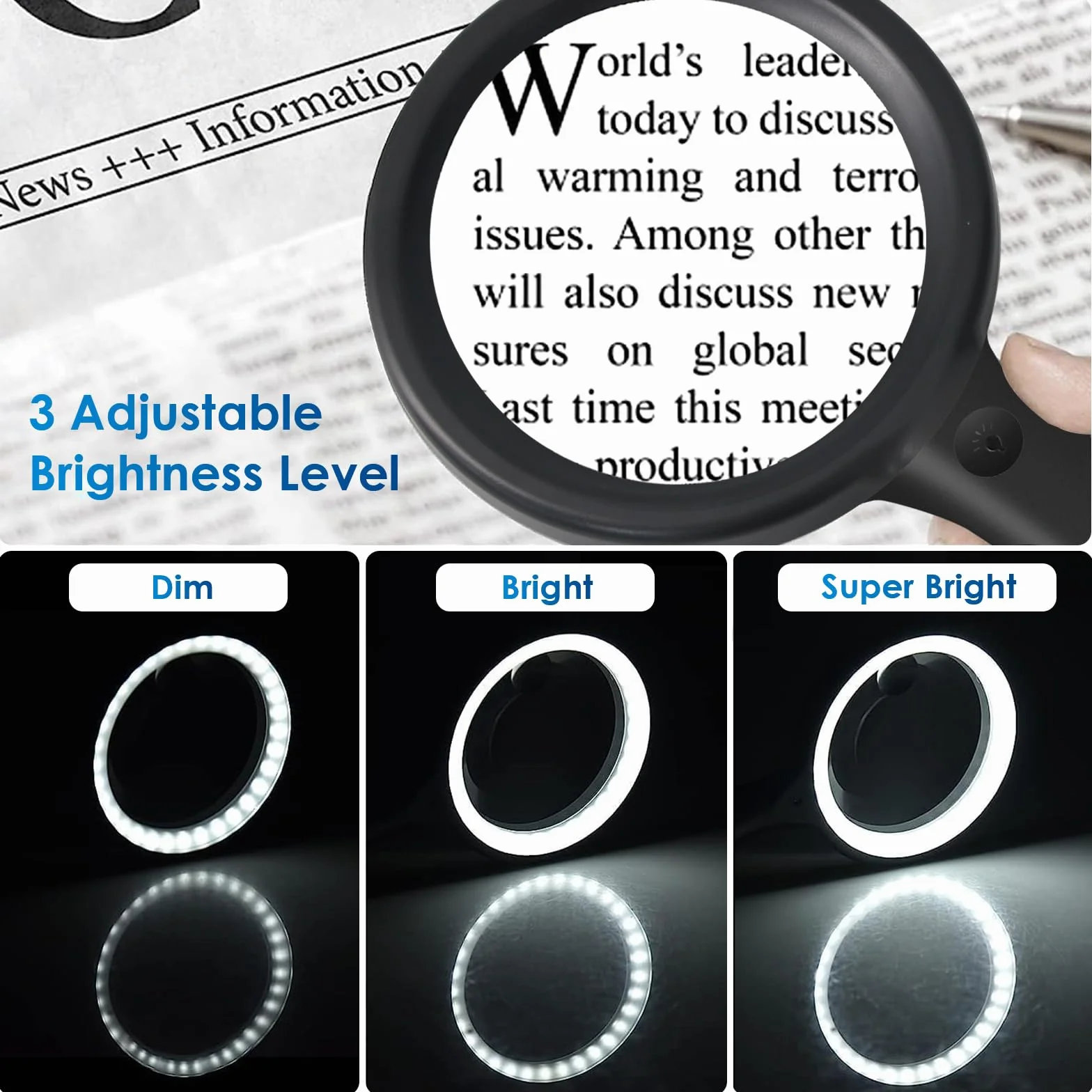 Lente d'ingrandimento con Luce 33 LED Ricarica USB 3 Modalità 60X 30X per Lettura Ispezione Esplorazione