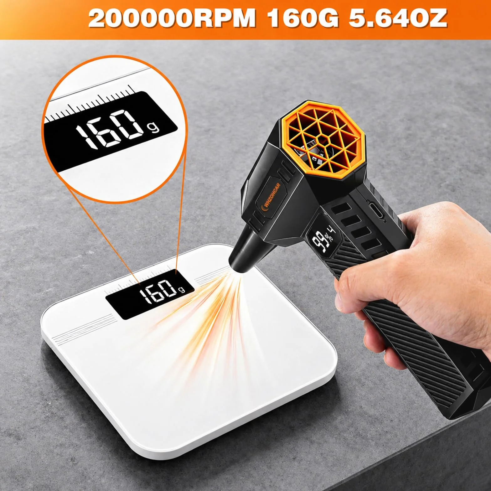 Aria Compressa Elettrico Senza Fili 4 Velocità 20000RPM/Min Soffiatore Aria Compressa with LED Light Mini Soffiatore a Batteria con display LCD per Auto, PC, Tastiera, All'aperto, Casa