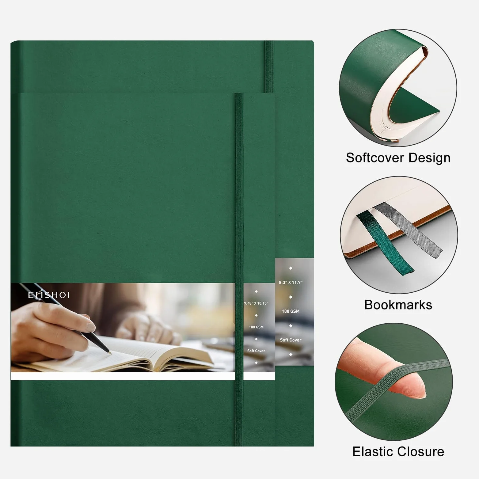 EMSHOI Quaderno di Composizione A4-400 Pagine 100GSM Blocco Note a Righe Spesse, Grande Diario a Righe Copertina Morbida in Pelle Vegana Quaderno per Appunti Quotidiani per Donne Uomini Lavoro Scuola