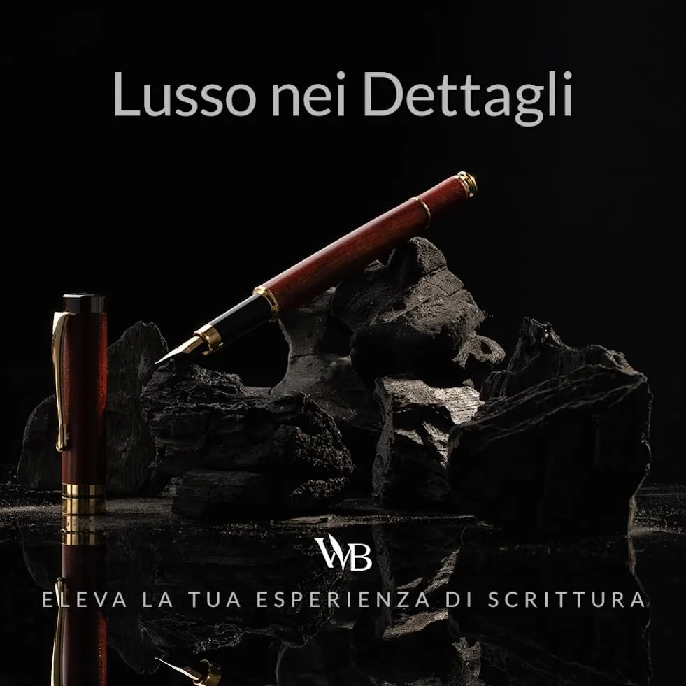Wordsworth & Black Set penne stilografiche legno di bambù premium pennino medio custodia regalo 6 cartucce inchiostro convertitore ricariche Palissandro