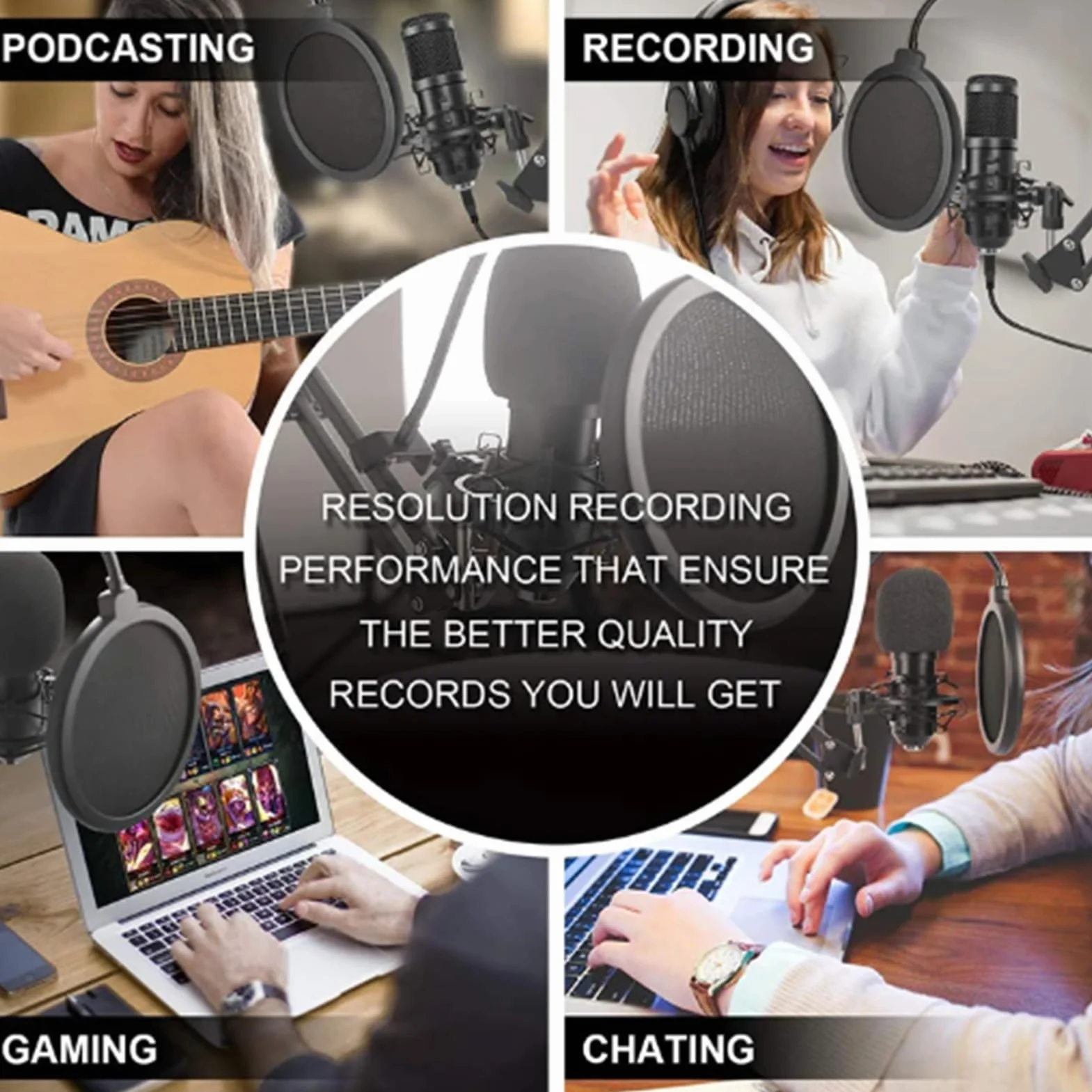 Set di microfoni di registrazione - kit microfono in streaming, attrezzatura audio professionale | Bundle microfono intuitivo intuitivo, condensatore podcast Set for Singers Anchors Live Streaming Rec