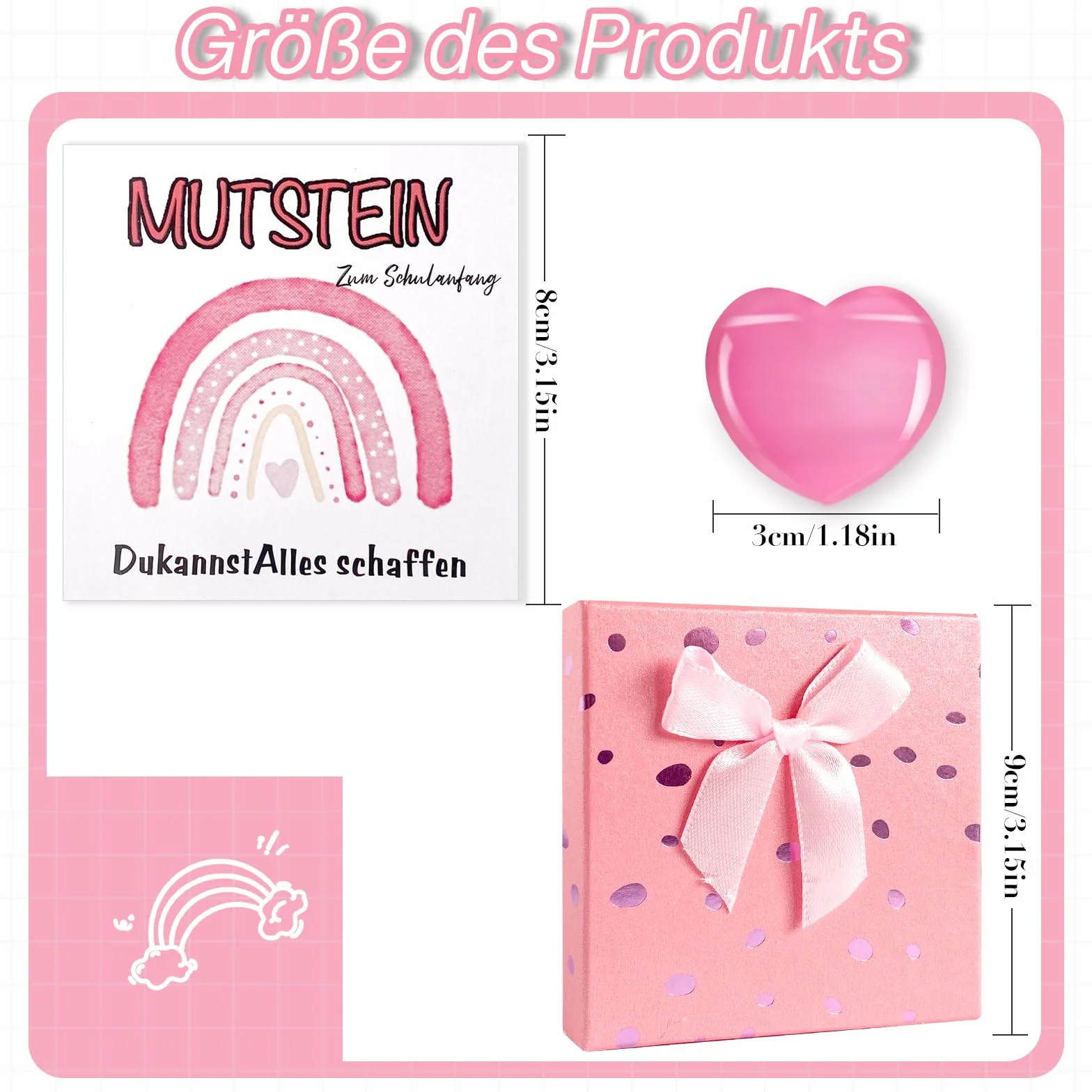Mutstein per bambini Inizio della scuola 3 cm Schulkind Mutstein 2025 regalo portafortuna con biglietto di auguri