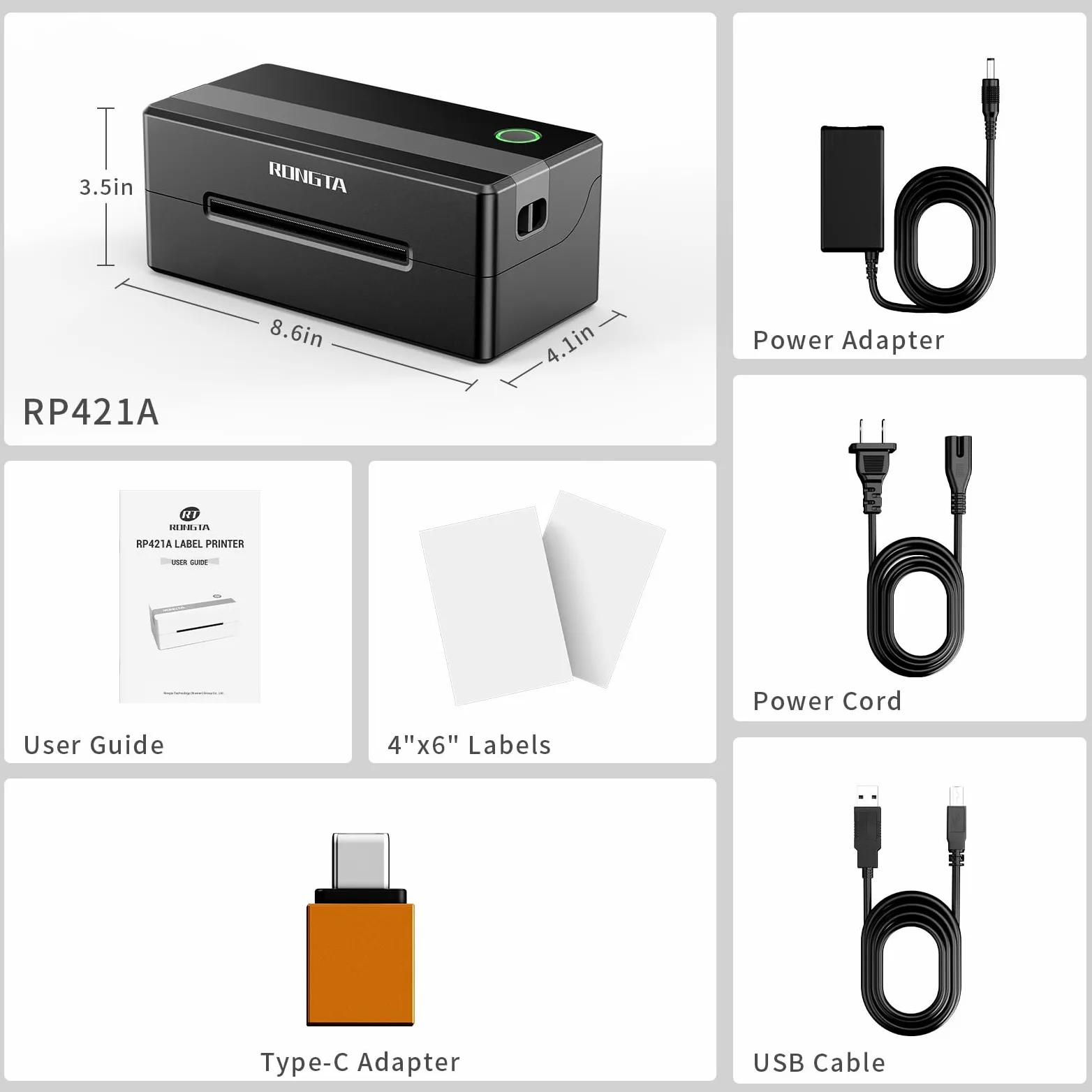 Rongta Stampante termica per etichette di spedizione Bluetooth 4x6, etichettatrice wireless per Amazon FBA, Ebay, Shopify, USPS, FedEx, compatibile con Windows/Mac/Android/iOS (nero)