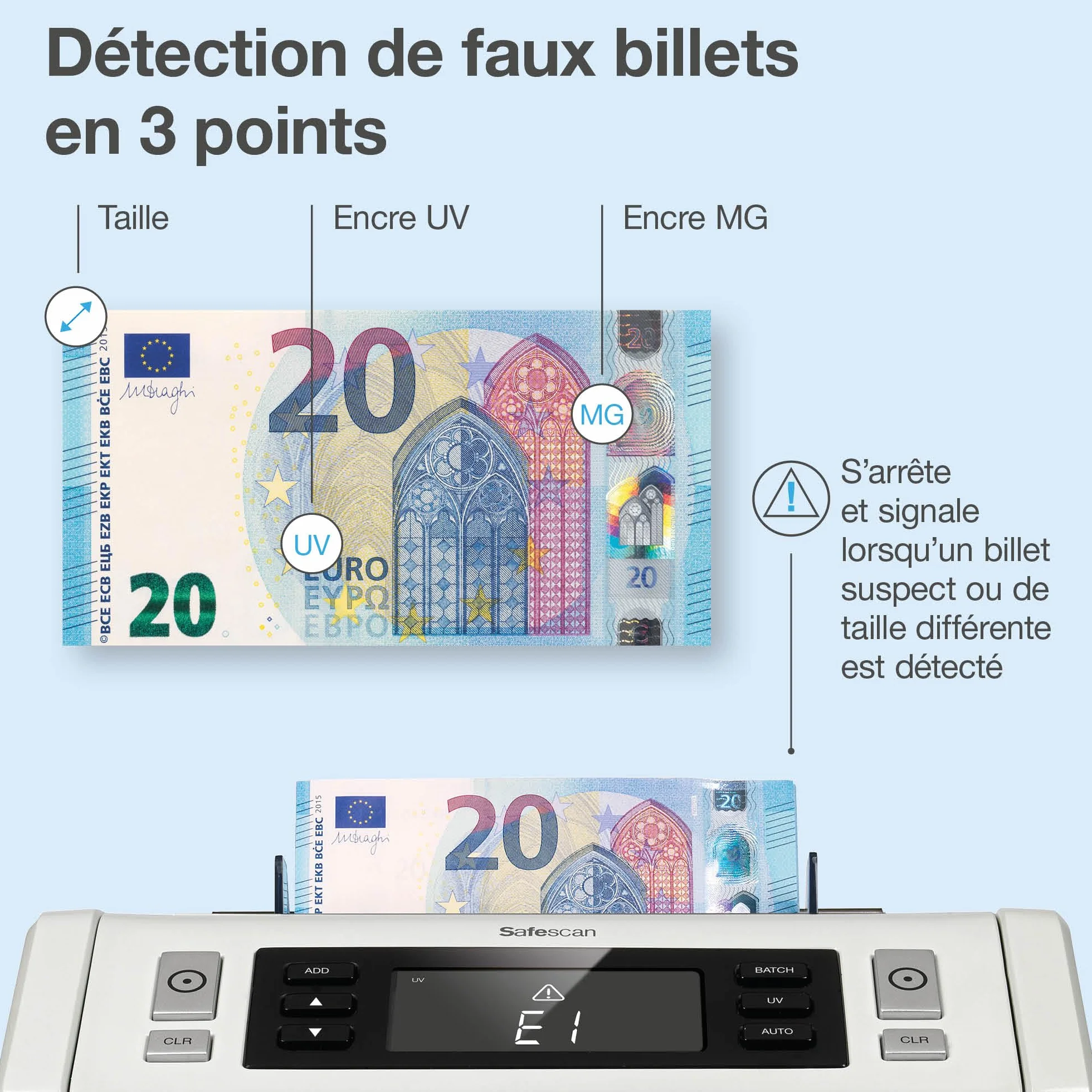 Safescan 2250 contabanconote che conta banconote ordinate - Contabanconote con verifica banconote a 3 punti - Contabanconote per banconote ordinate e per tutte le valute