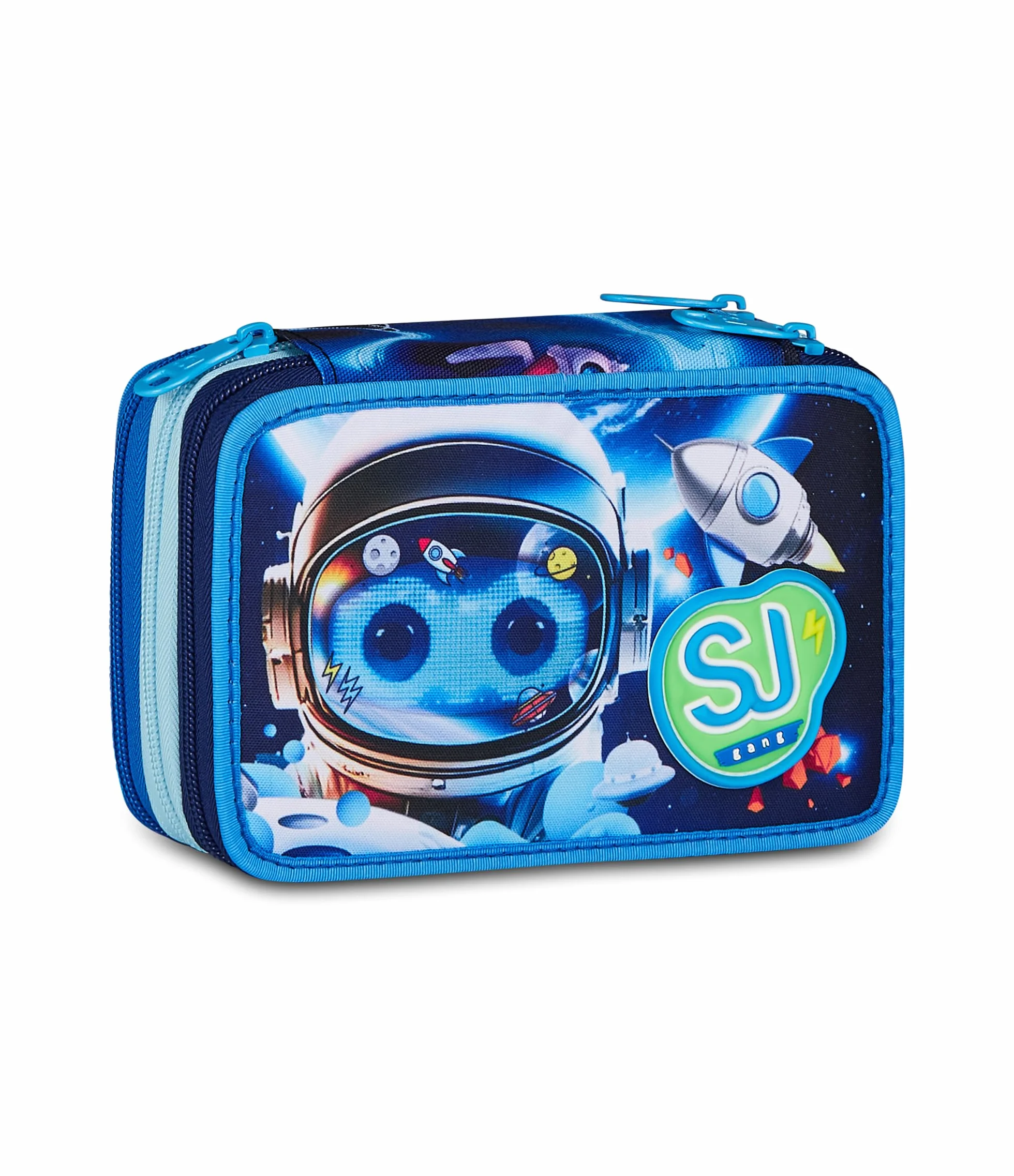 SJ GANG STYLE JAM GANG Astuccio Scuola 3 Zip SPACE LED BOY, Blu, Triplo Scomparto, 45 pezzi, Set cancelleria incluso, Pratica chiusura con zip, Scuola elementare, Bambino