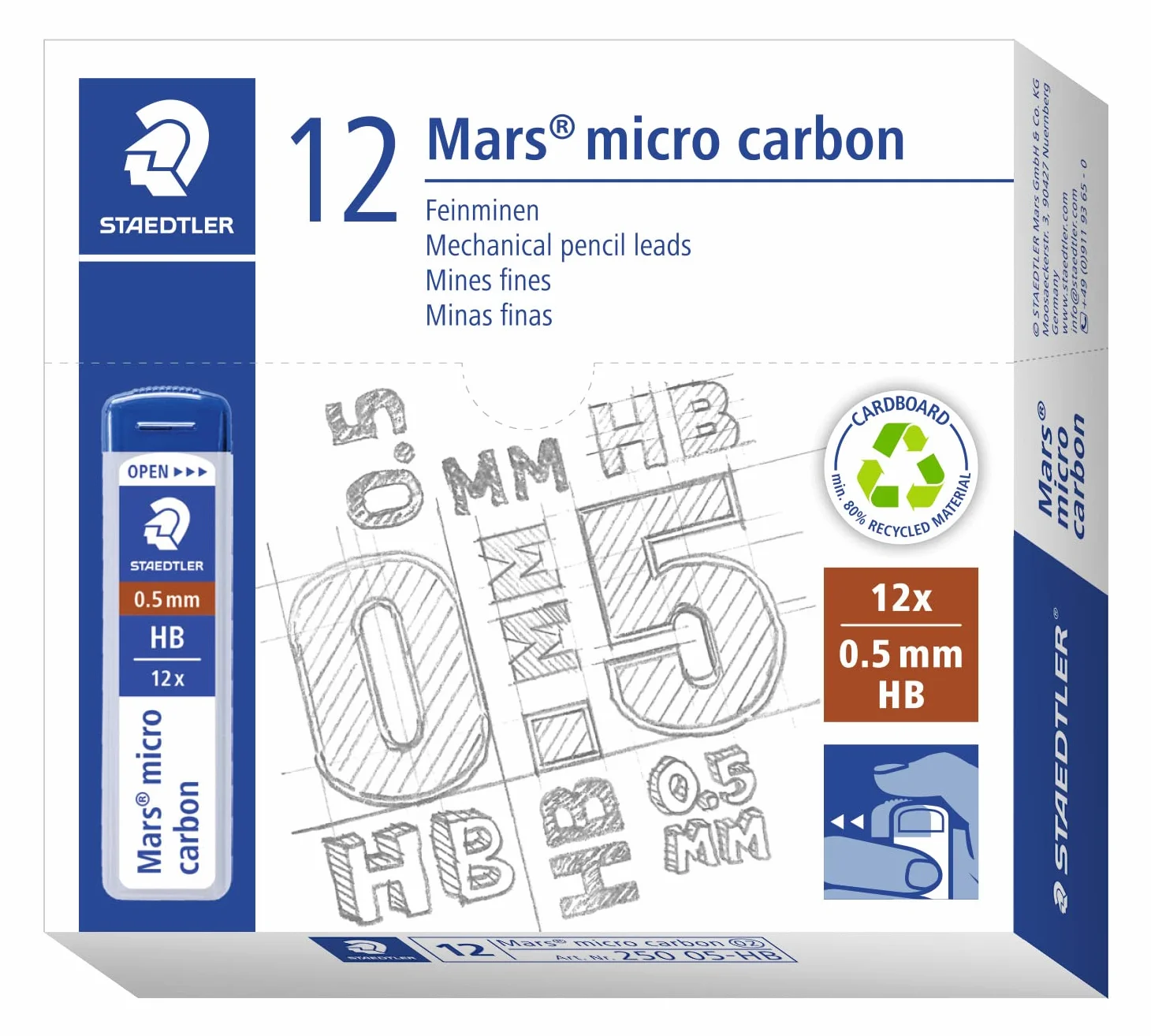 STAEDTLER Mars micro carbon mine sottili HB 0.5mm 12 pezzi 250 05-HB
