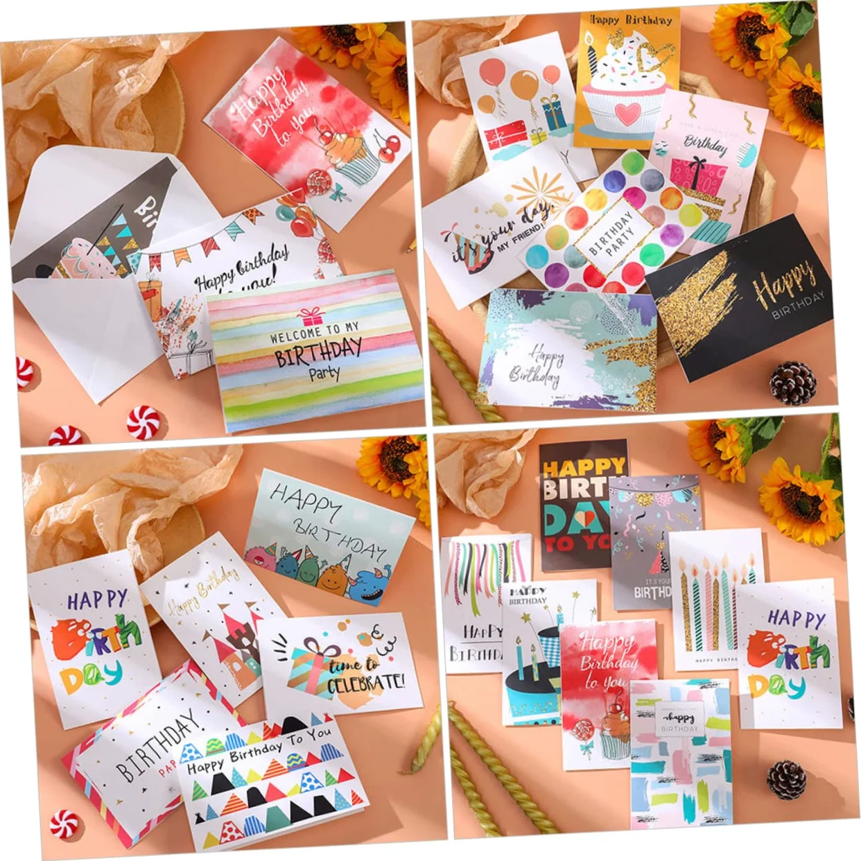 Artibetter Biglietti Idee Creative 36 di Auguri Compleanno in Carta Pieghevoli Buste, Cartoncini per Festa di Compleanno Adatti per Adulti e Bambini per DIY