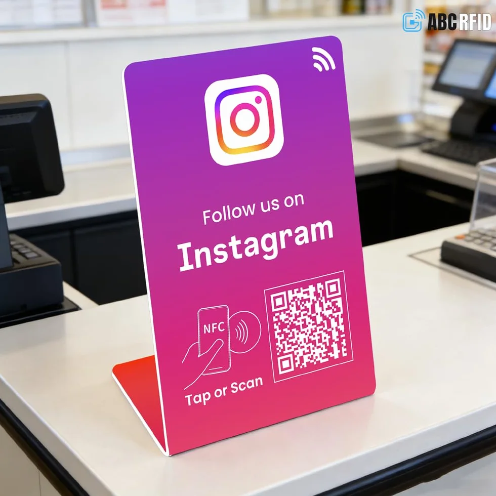 Follow us Stand, QR Code+NFC Tap, per Instagram, ottieni più follower, codice QR dinamico, compatibile con tutti i telefoni, link può essere cambiato in qualsiasi momento (5, viola)