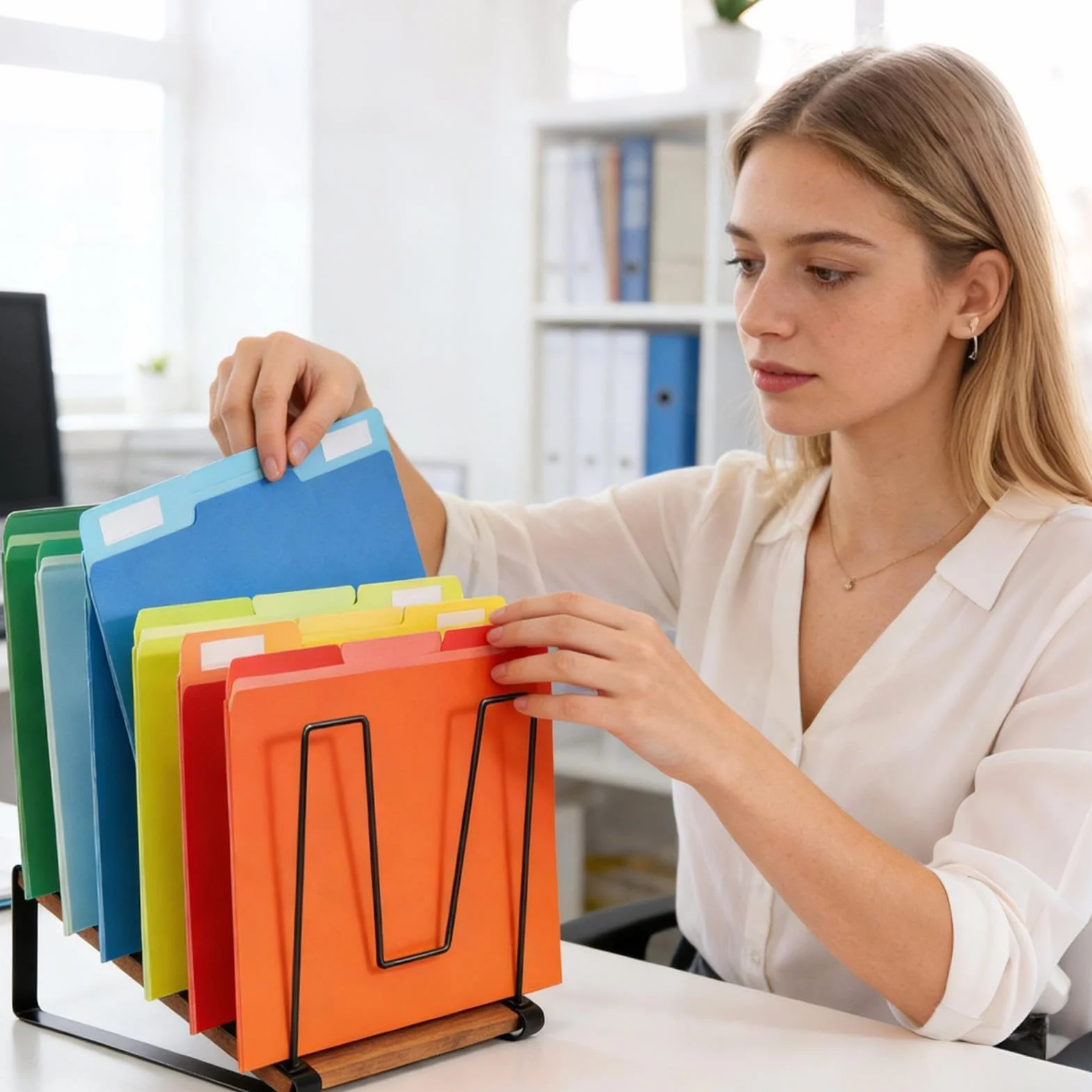 Cartella inclinata da scrivania – Portadocumenti a più livelli e rack da scrivania con scomparti di facile accesso, ideale per studenti, insegnanti, casa, ufficio, scuola e sala studio