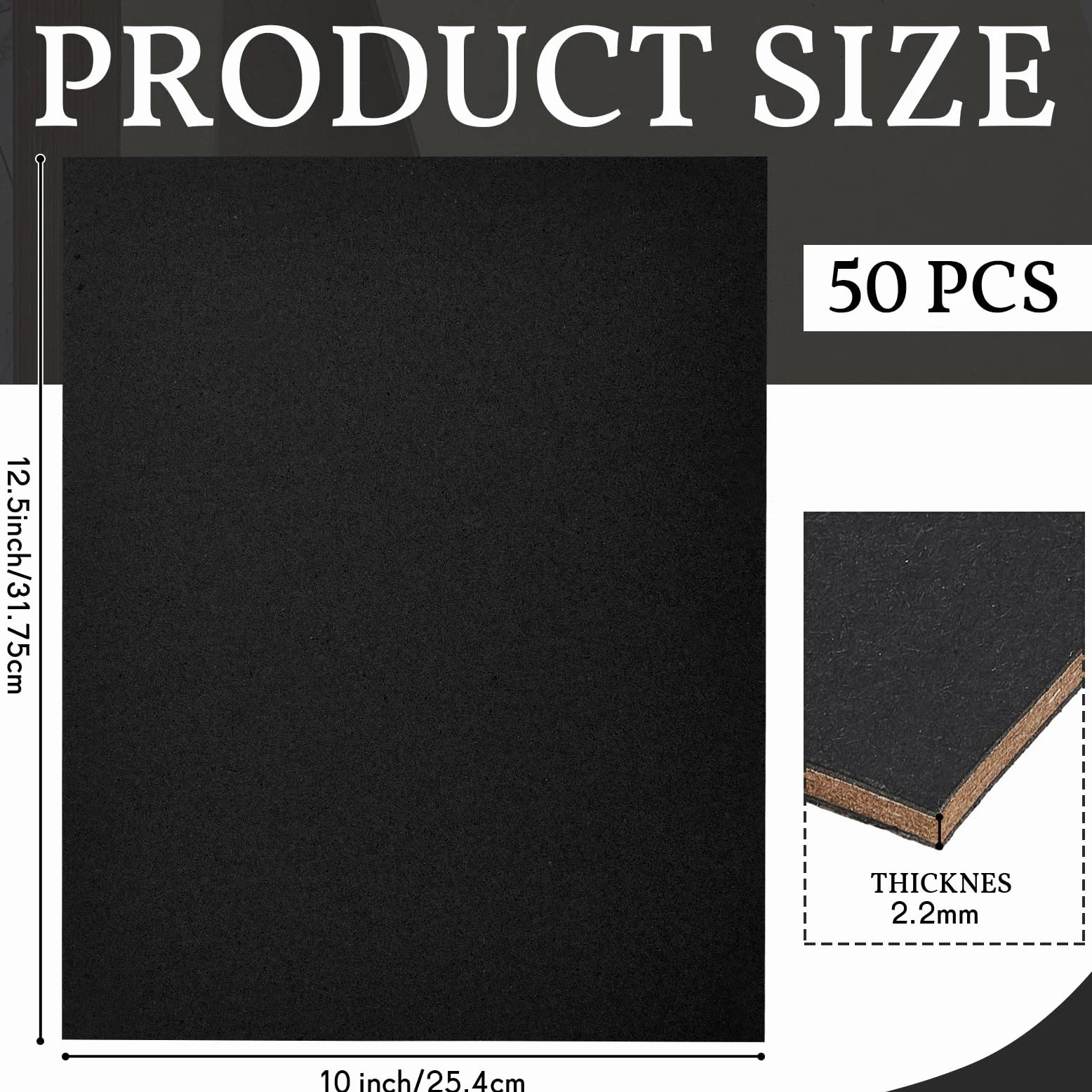 50 pannelli in truciolato, resistenti, per rilegatura, rilegatura e copertina (nero, 31 x 25 cm, 80 PT)