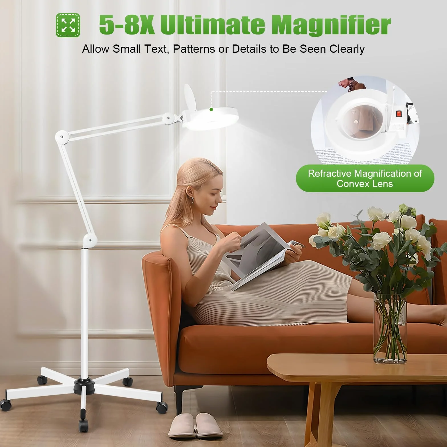 Lente d'ingrandimento con luce e supporto, 8 luci con lente d'ingrandimento, 3 modalità di colore e dimmerabilità continua, lampada da scrivania a mani libere, per leggere, dipingere, fai da te e