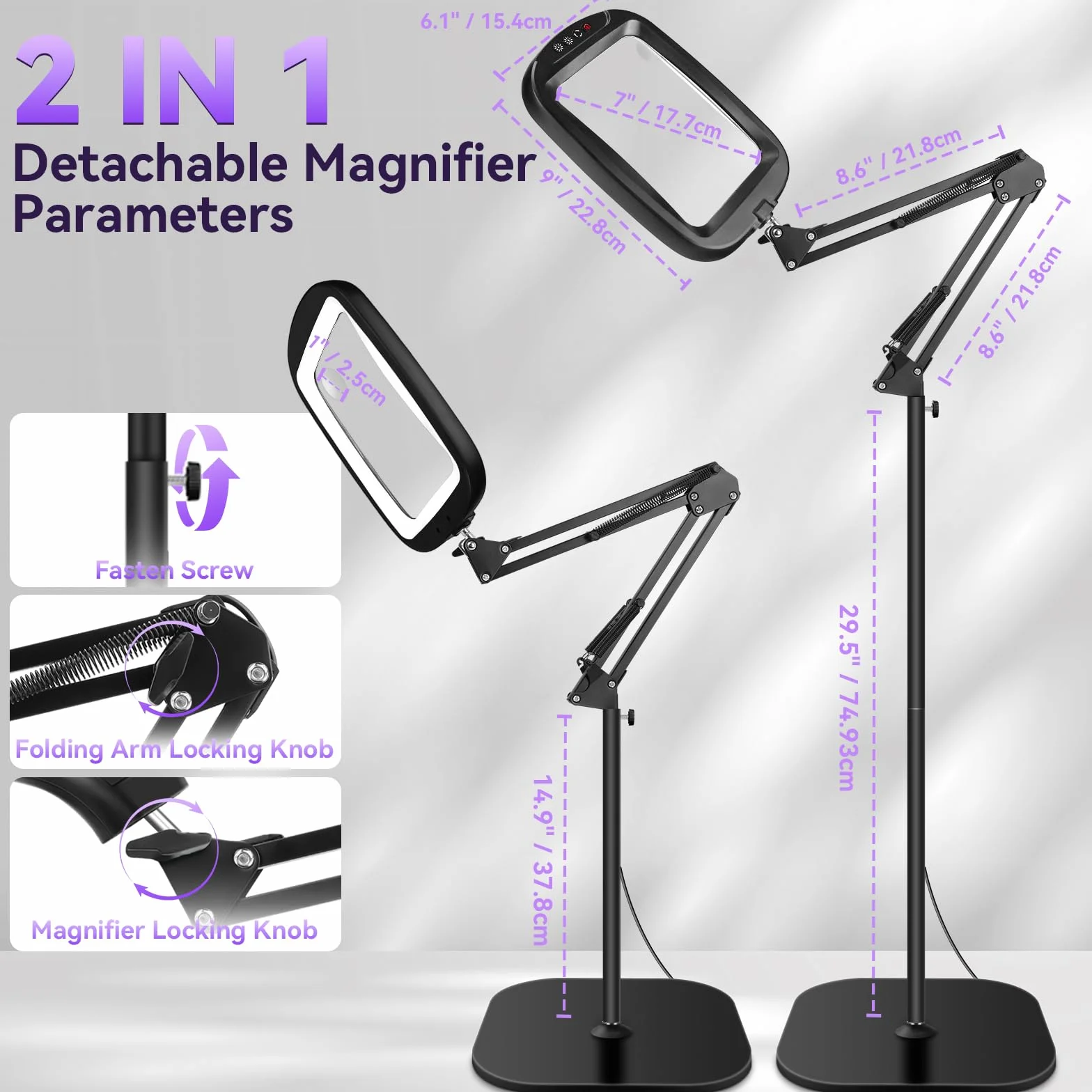 Lente d'Ingrandimento con Luce e Supporto 10X 30X 2 in 1 Lampada da Pavimento 60 LED Regolabile