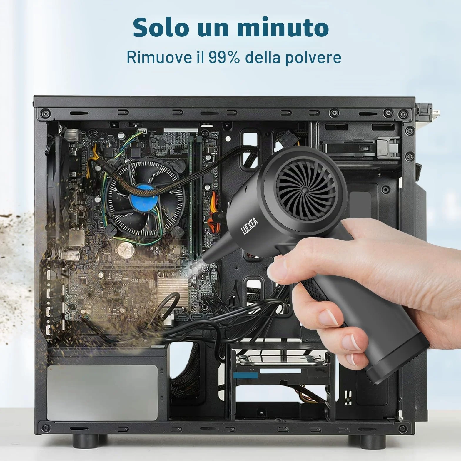 LUCKEA Aria Compressa Elettrico Rimuovi Polvere - 3 Velocità Air Duster Mini Soffiatore Aspiratore a Batteria 6000 mAh, Kit Pulizia PC Tastiera Auto, Alternativa Allo Bomboletta Aria Compressa Spray