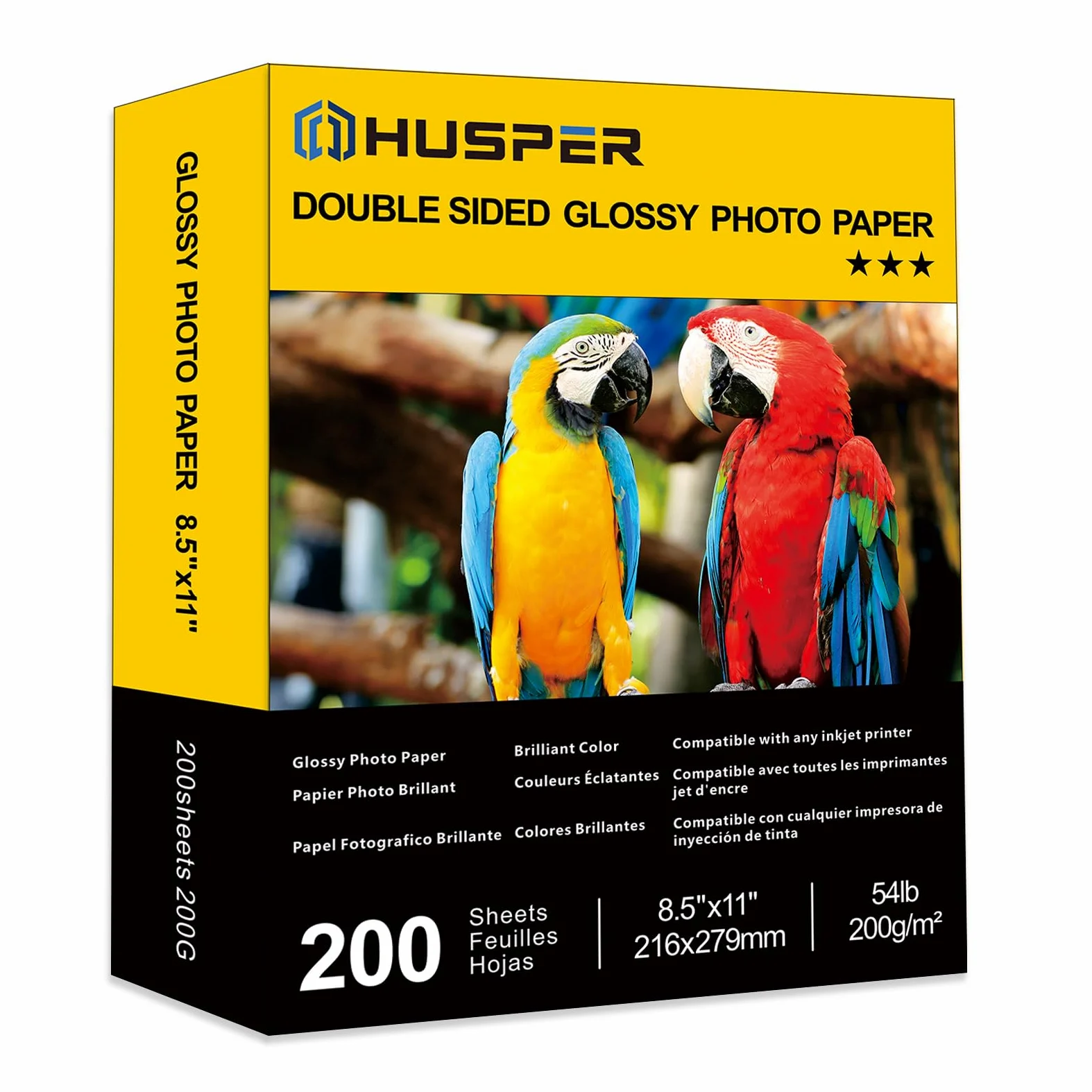 200 fogli di carta fotografica lucida su entrambi i lati, 8,5 x 11 cm, 24,5 kg per inchiostro a getto d'inchiostro, 200 g/m², 8,5 x 11, 9,5 mm, per stampante a getto d'inchiostro (200 fogli