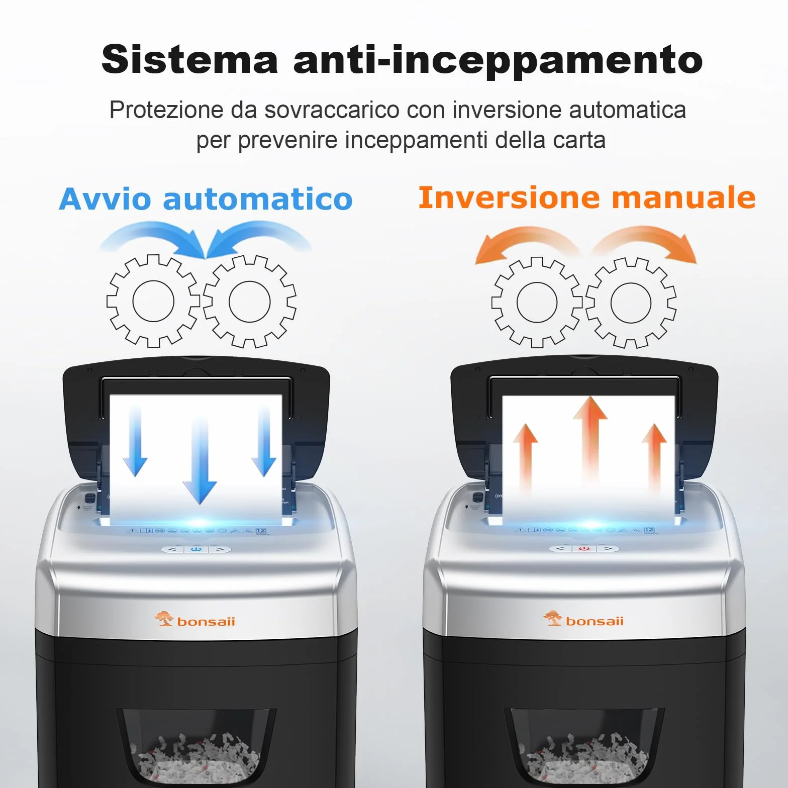 Bonsaii Distruggidocumenti da 120 fogli con alimentazione automatica, taglio a particelle P-4, estremamente silenzioso con 62 dB, contenitore da 23 litri e 4 ruote, trituratore a microtaglio