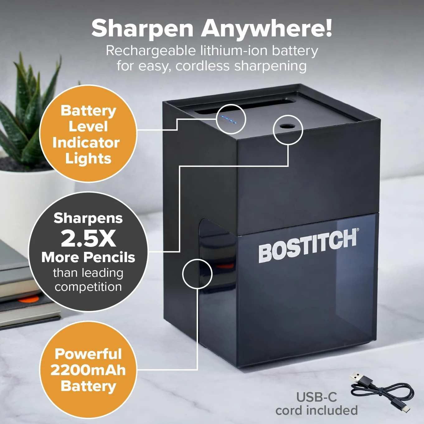 Bostitch Konnect - Temperamatite a batteria ricaricabile per organizer da scrivania KT2 n. 2/matite colorate, nero