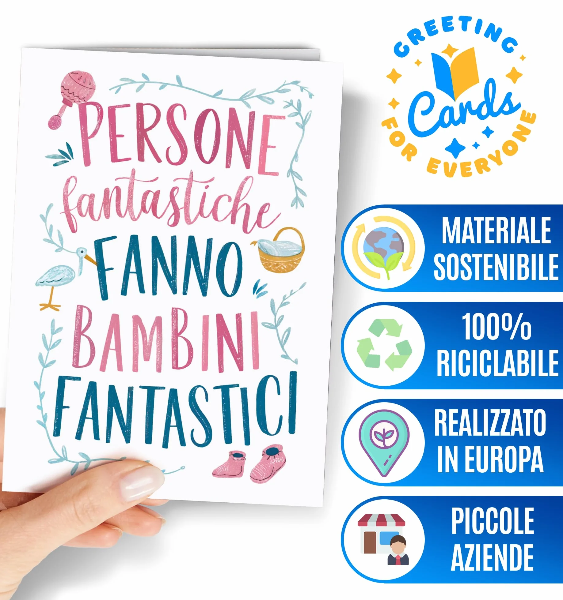 Biglietto di Auguri per Nascita Bimba Bimbo Battesimo Bambino Bambina Baby Shower EU 131