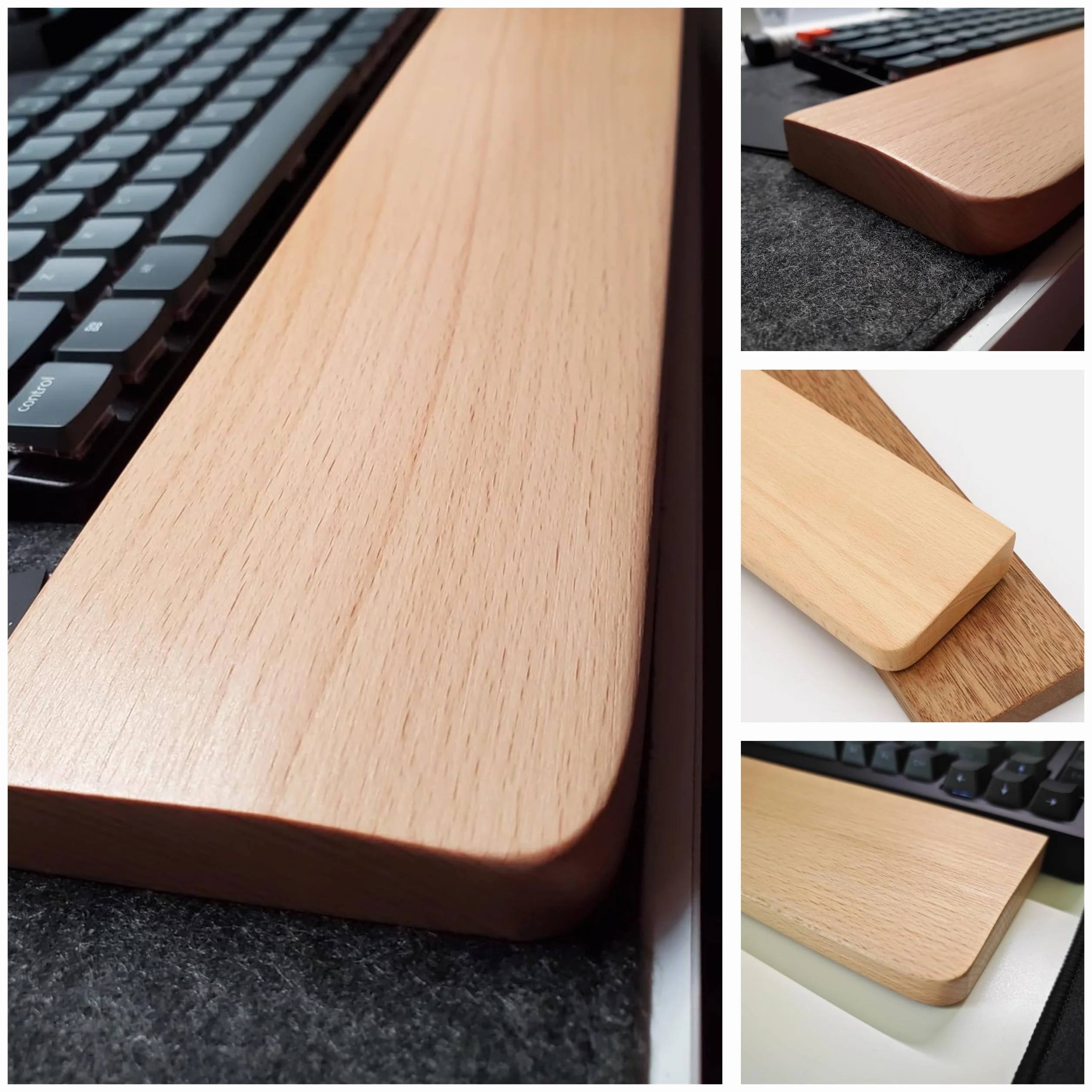 Poggiapolsi in legno per tastiere meccaniche, imbottitura ergonomica, faggio 30x8x1,6 cm