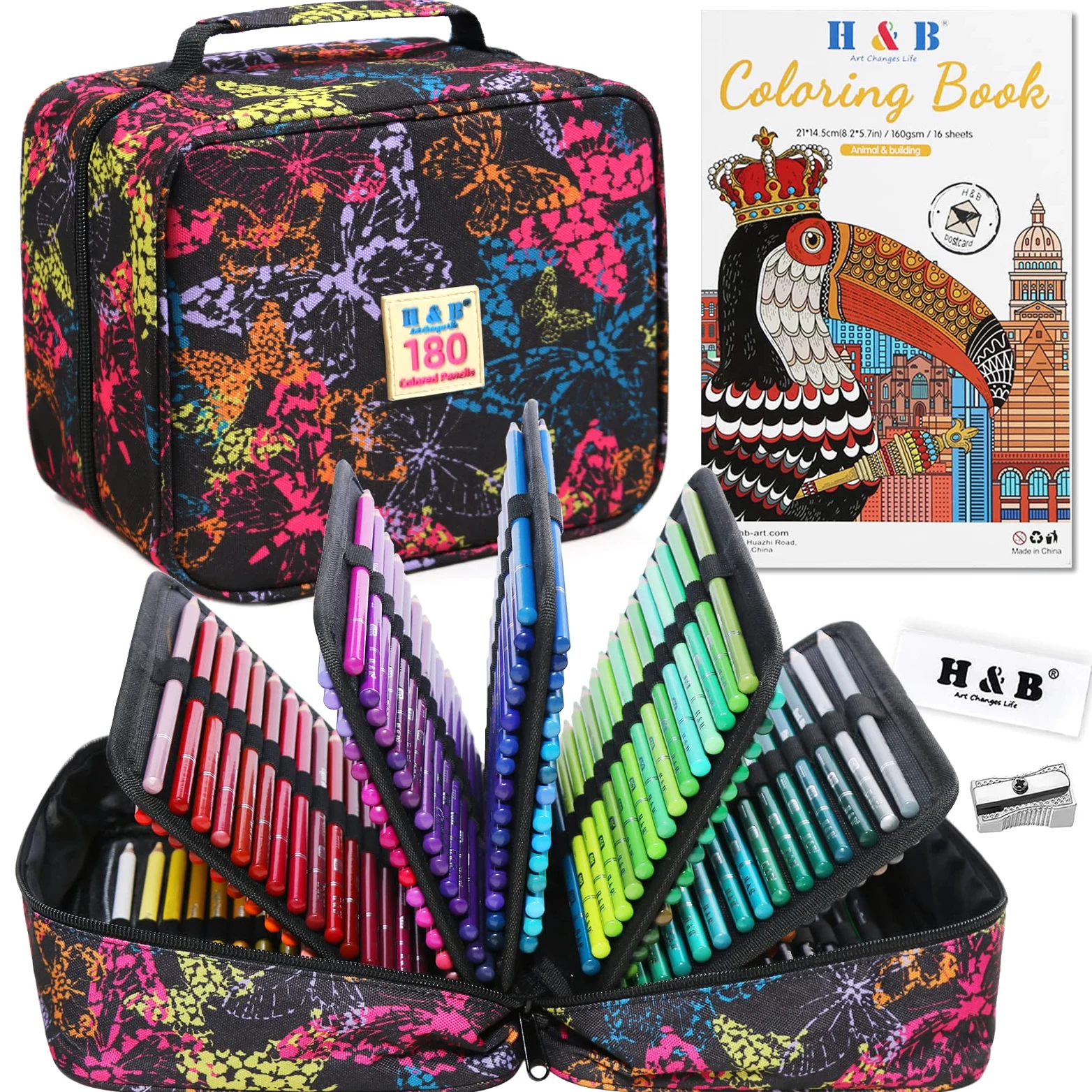 H & B Set di 180 matite colorate a base di olio, set professionale di matite colorate con libro da colorare, set artistico per adulti e artisti