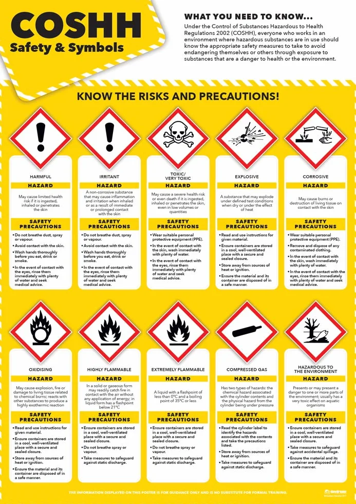 Set di 2 poster di sicurezza COSHH | Salute e sicurezza | Carta lucida laminata 850 mm x 594 mm (A1) | Salute e Sicurezza Ufficio e Salute | Tabelle didattiche di Daydream Education