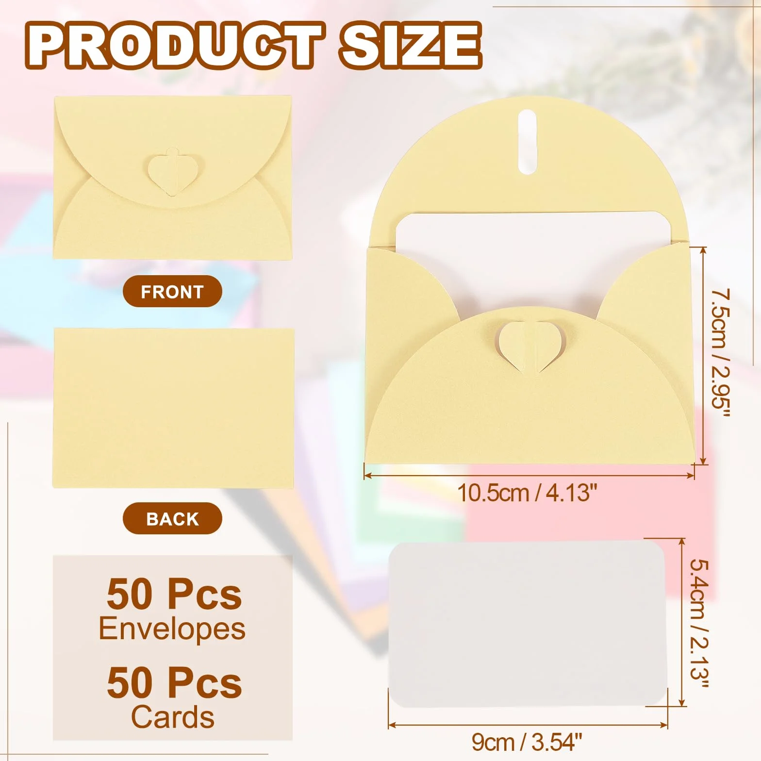 PATIKIL 50 Set Mini Buste Con Chiusura A Cuore 4.1x3" Biglietti Bianchi Con Buste Giallo Uovo