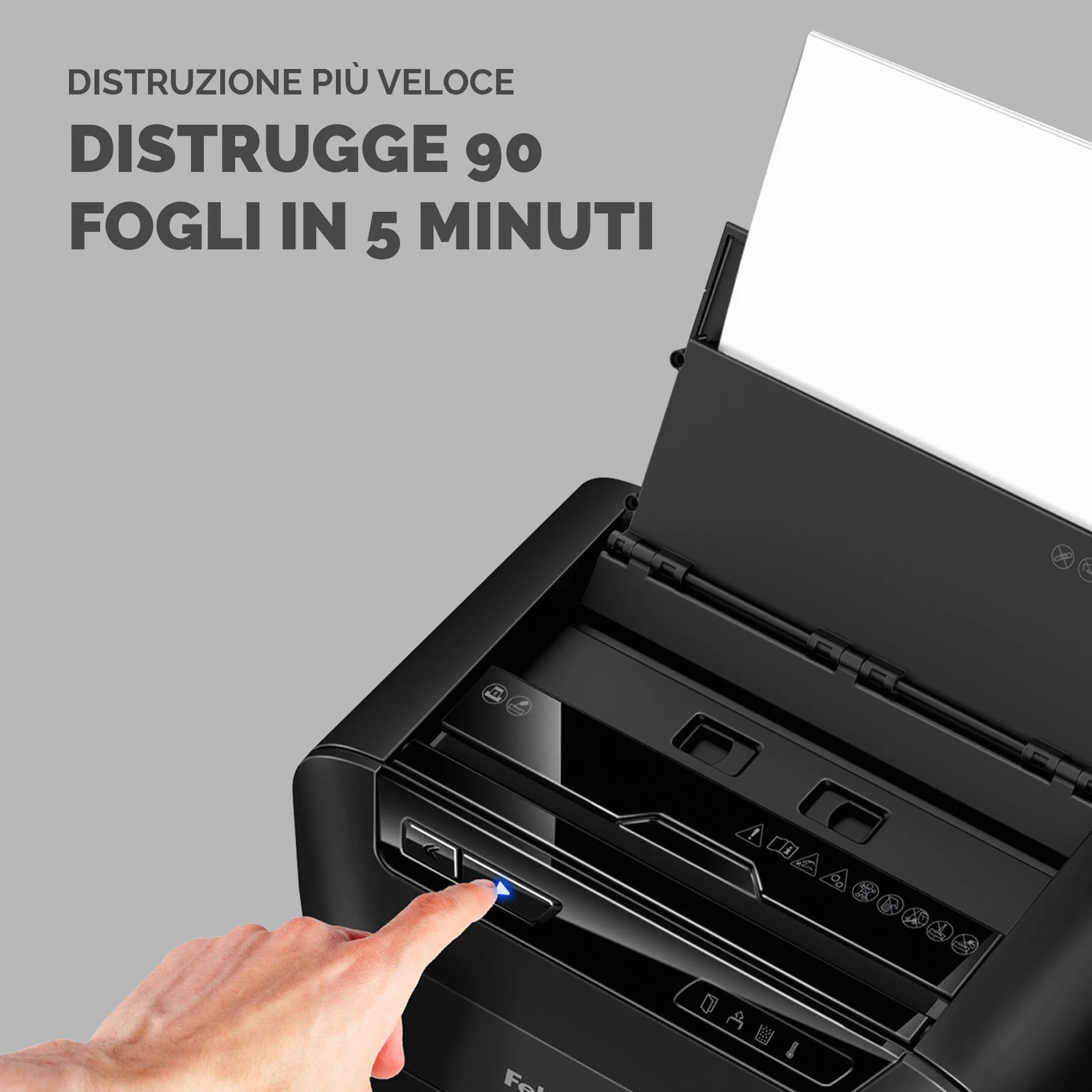 Fellowes Distruggi documenti AutoMax 90M a miniframmento, 90 fogli in modalità automatica, 9 fogli manuale, per casa e piccolo ufficio, cestino da 17 litri, modalità riposo, sicurezza P4, nero