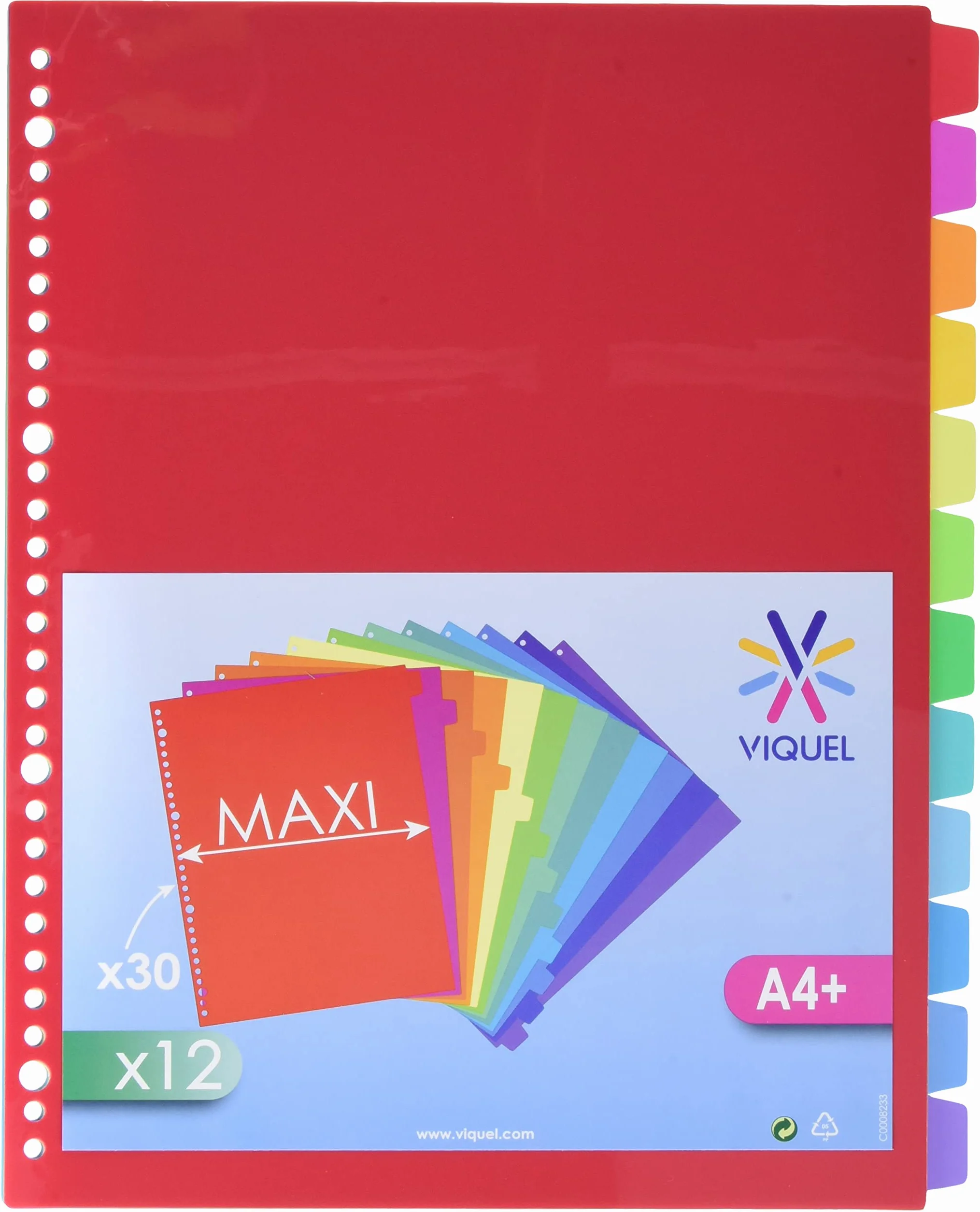 Viquel Set di 12 divisori in plastica formato A4 Maxi perforazione a 30 fori