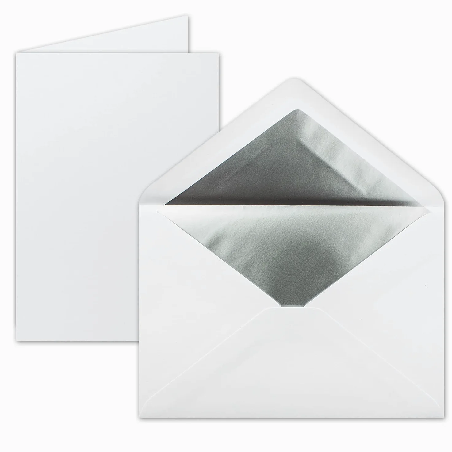 FarbenFroh by GUSTAV NEUSER Set di 50 biglietti pieghevoli, formato DIN A5, bianco intenso (bianco) con buste DIN C5 con fodera argentata, 14,8 x 21 cm