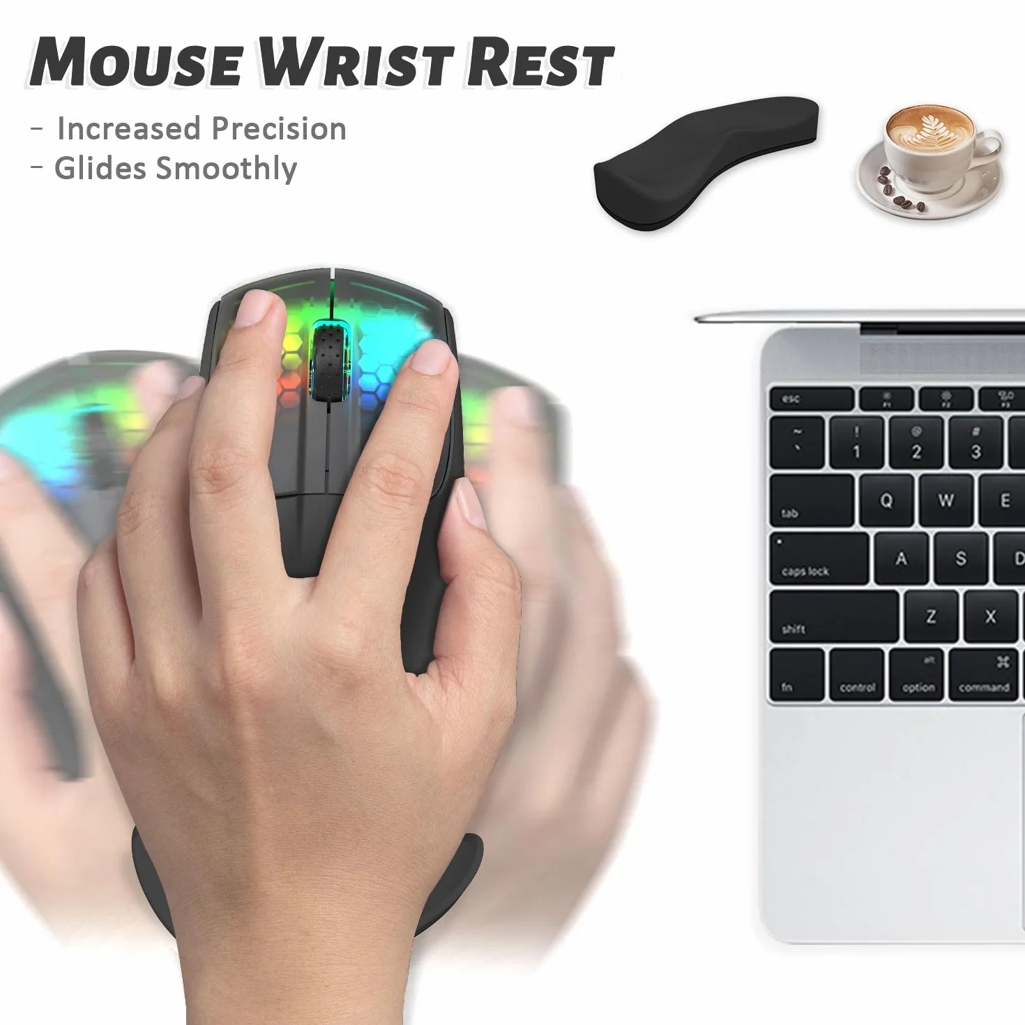Attack Shark Poggiapolsi per Mouse in Silicone Morbido, Supporto Ergonomico per Polso, Mano Sinistra Nero