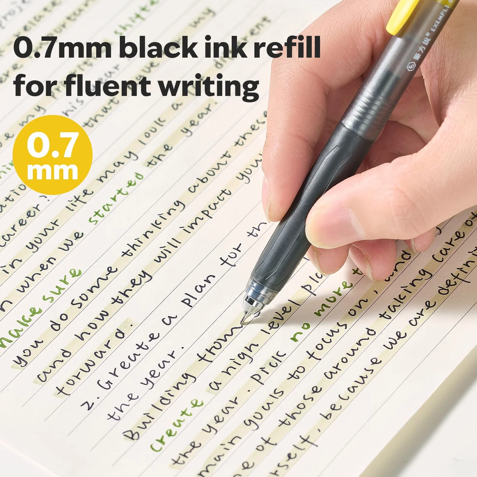 Set di 8 penne gel nere, punta fine e liscia, centro di gravità basso, punta media da 0,7 mm, ad asciugatura rapida, inchiostro nero, per ufficio, scuola, diario, prendere appunti