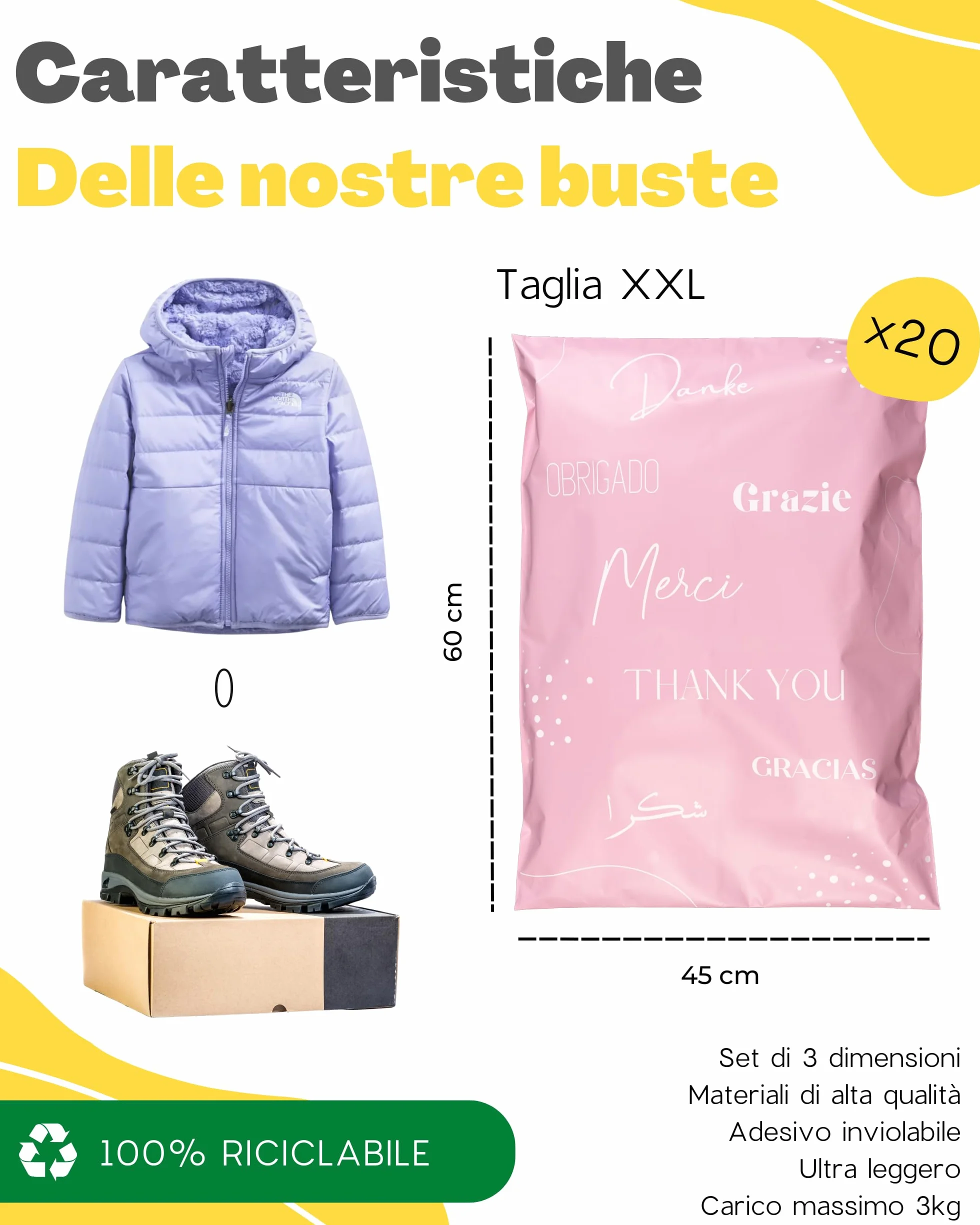 EMBALLAX Sacchetti Spedizione in Plastica XXL 60x45cm Non Trasparenti Resistenti Buste con Tasca per Bollettino