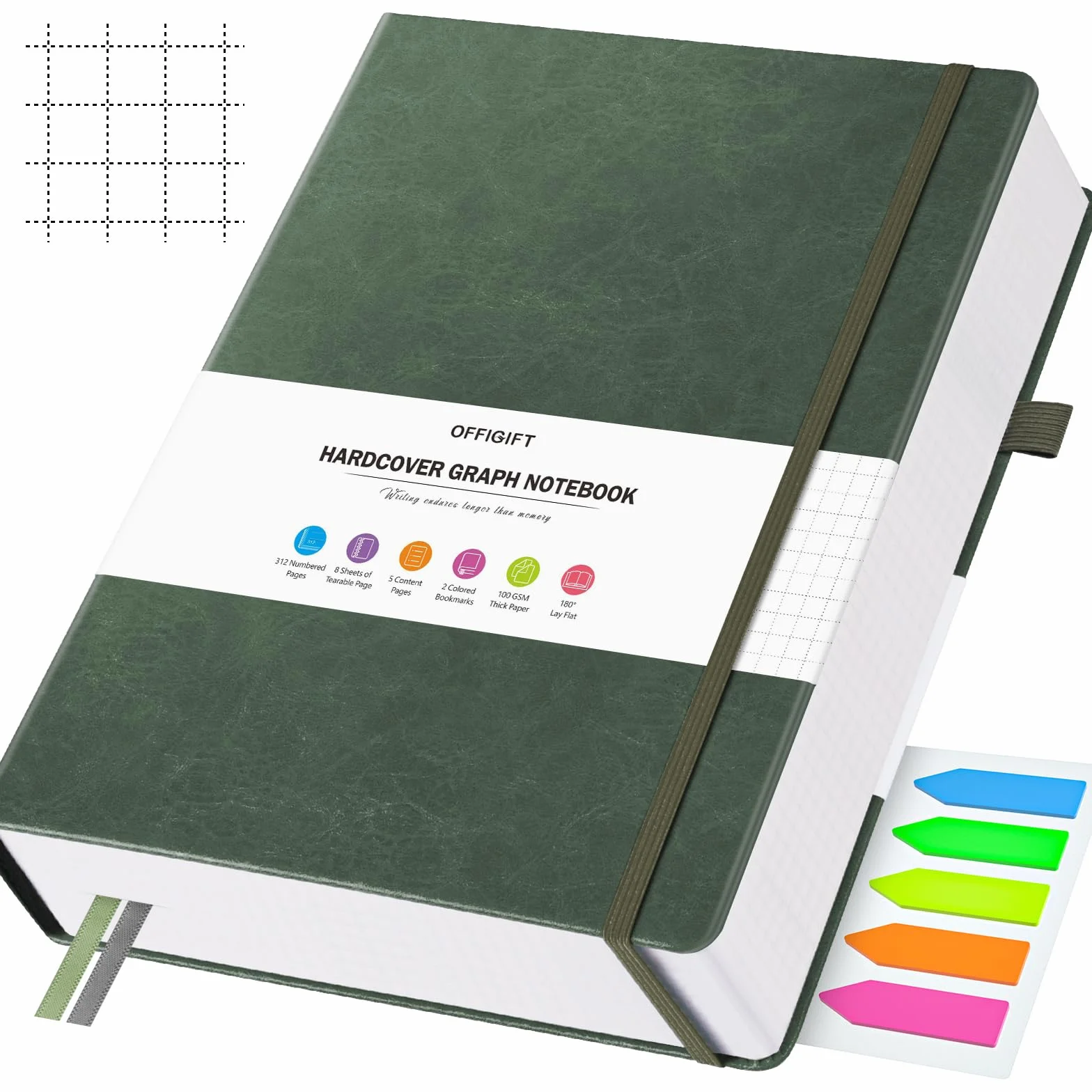 Taccuino A4 carta grafica 312 pagine numerate copertina rigida 100 g/m² quaderno a quadretti