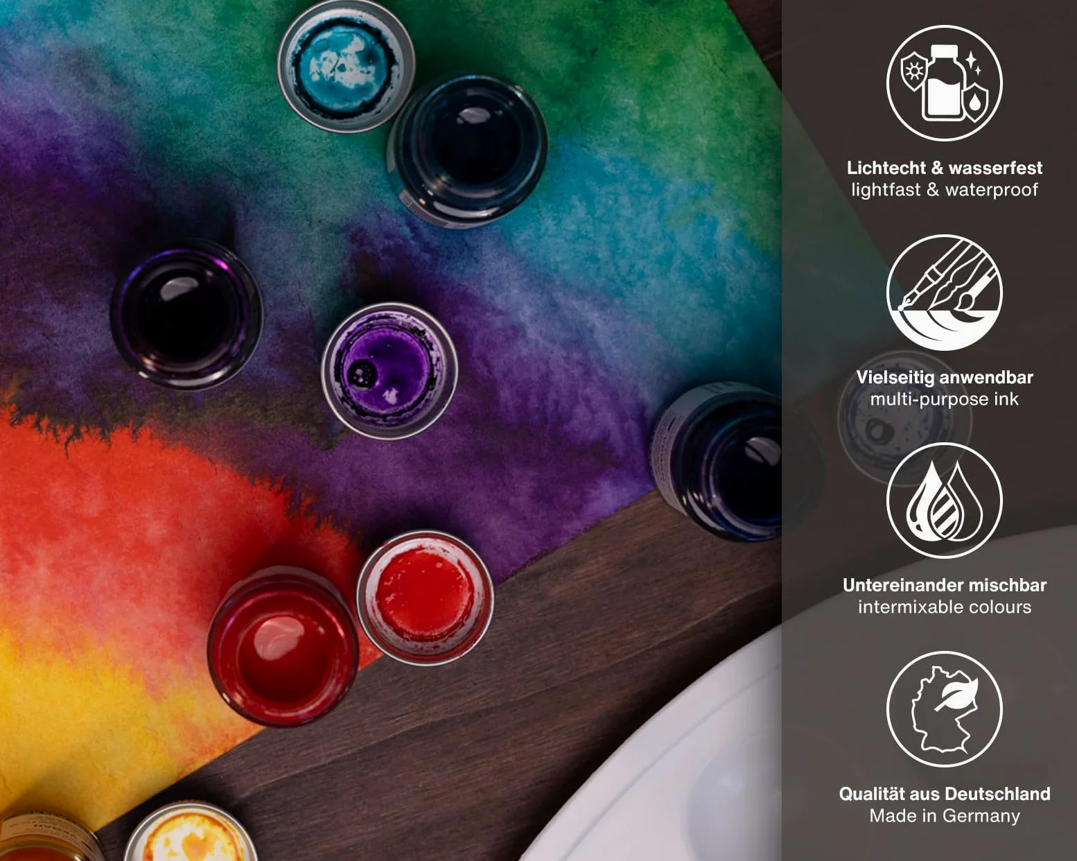 Octopus Write and Draw Ink Set RAINBOW, inchiostro impermeabile per scrittura e disegno, inchiostro per calligrafia, inchiostro da illustrazione per penna stilografica, 6x10 ml