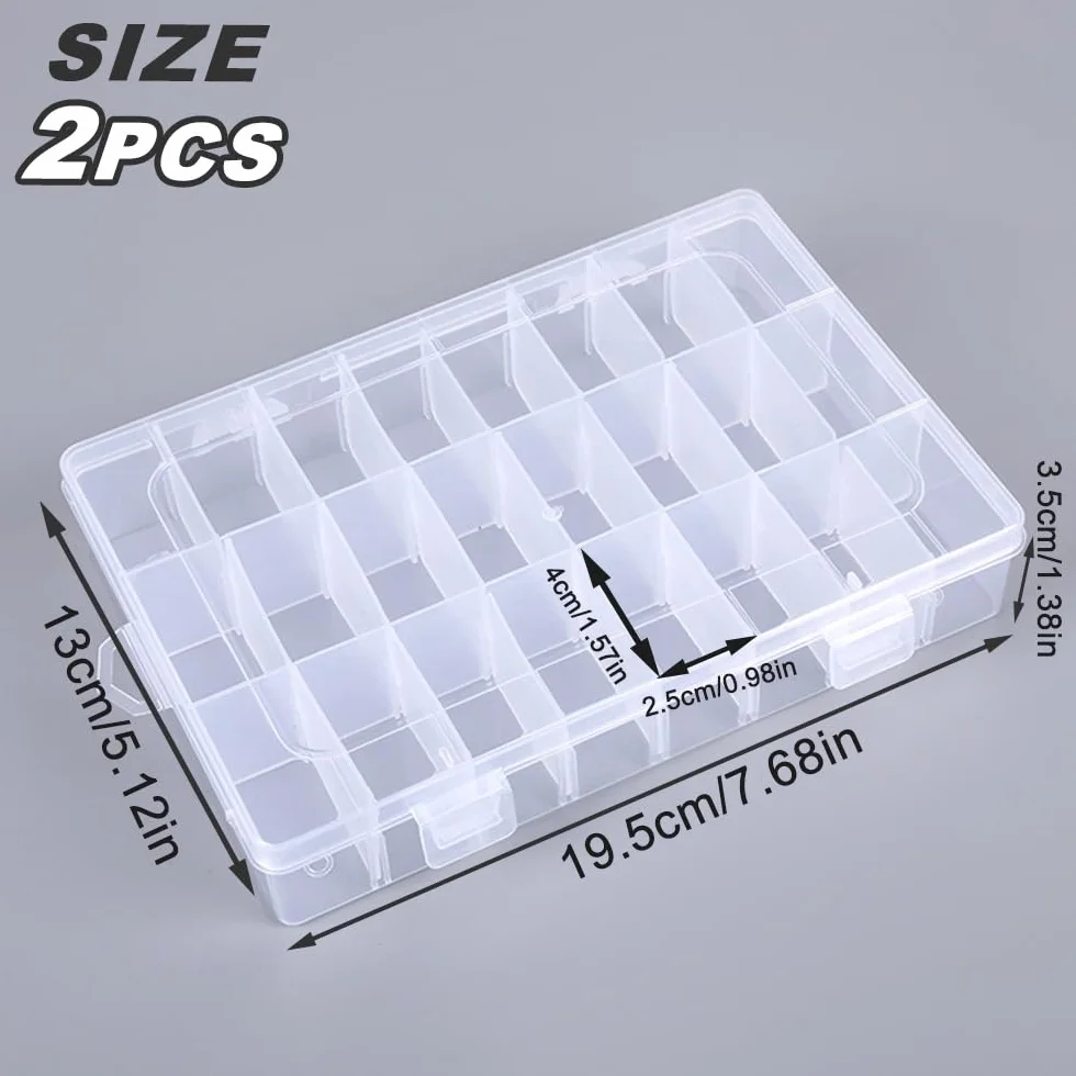 Scatola Portaoggetti Plastica 24 Scomparti Coperchio Trasparente Regolabile Organizer per Perline, Viti