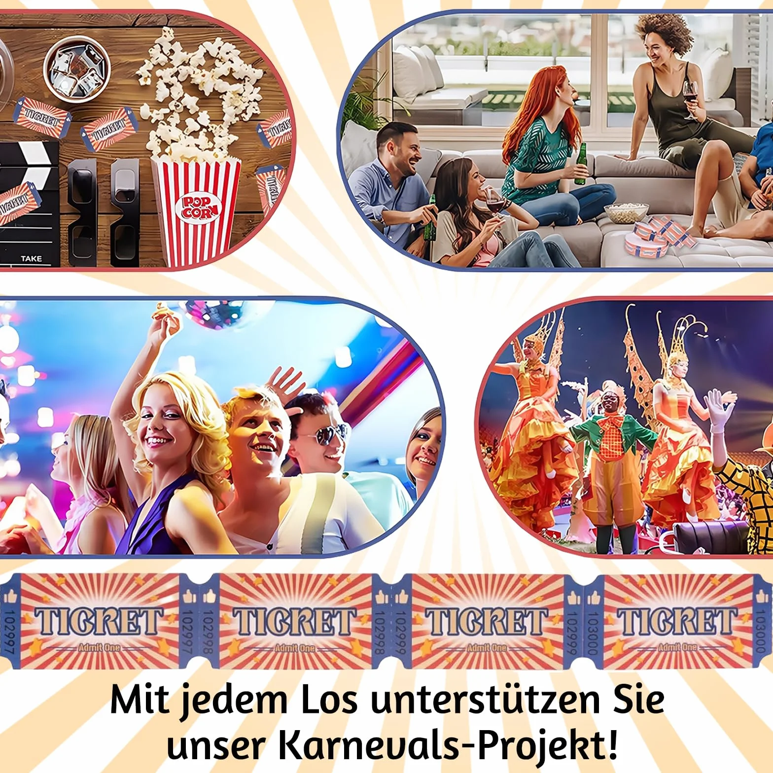 Biglietti d'ingresso Tombola 1000 con numerazione progressiva rotoli per premi eventi