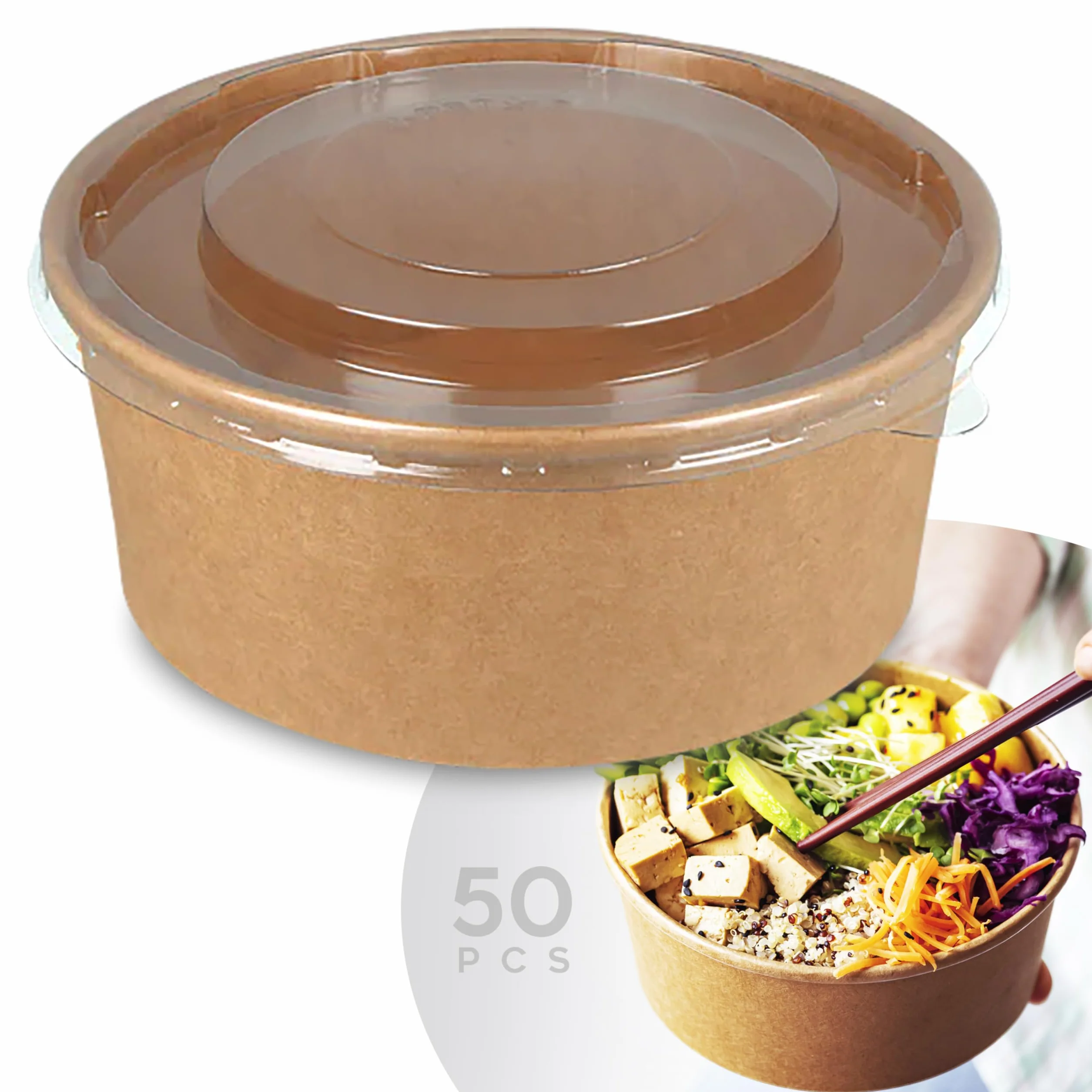 Ciotole di Carta 1000 ml con Coperchio Compostabili Biodegradabili Monouso diam. 14,8 cm