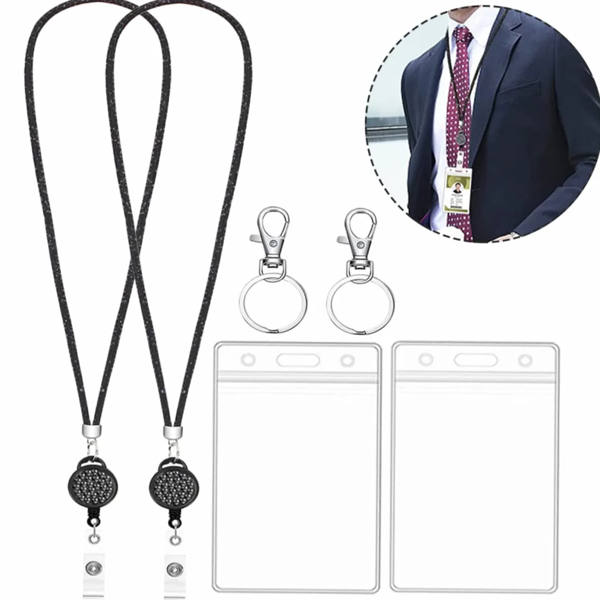 NUOBESTY 3sets Portabadge Con Cordino Retrattile Da Pz Porta Tessere Id Con Finestra Trasparente Compatibile Con Carte Di Identità Lavoro Studenti e Pass Hotel