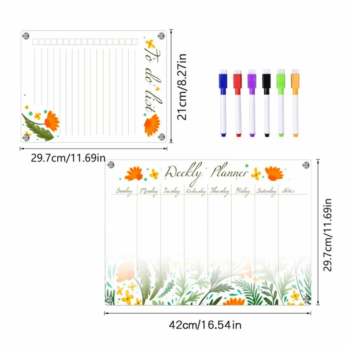 SOLUSTRE Lavagna Magnetica da Frigo in Acrilico Trasparente, Planner Mensile Riutilizzabile e Portatile per Promemoria e Condivisione Orari, Set 8 Pezzi Formato A3+a4