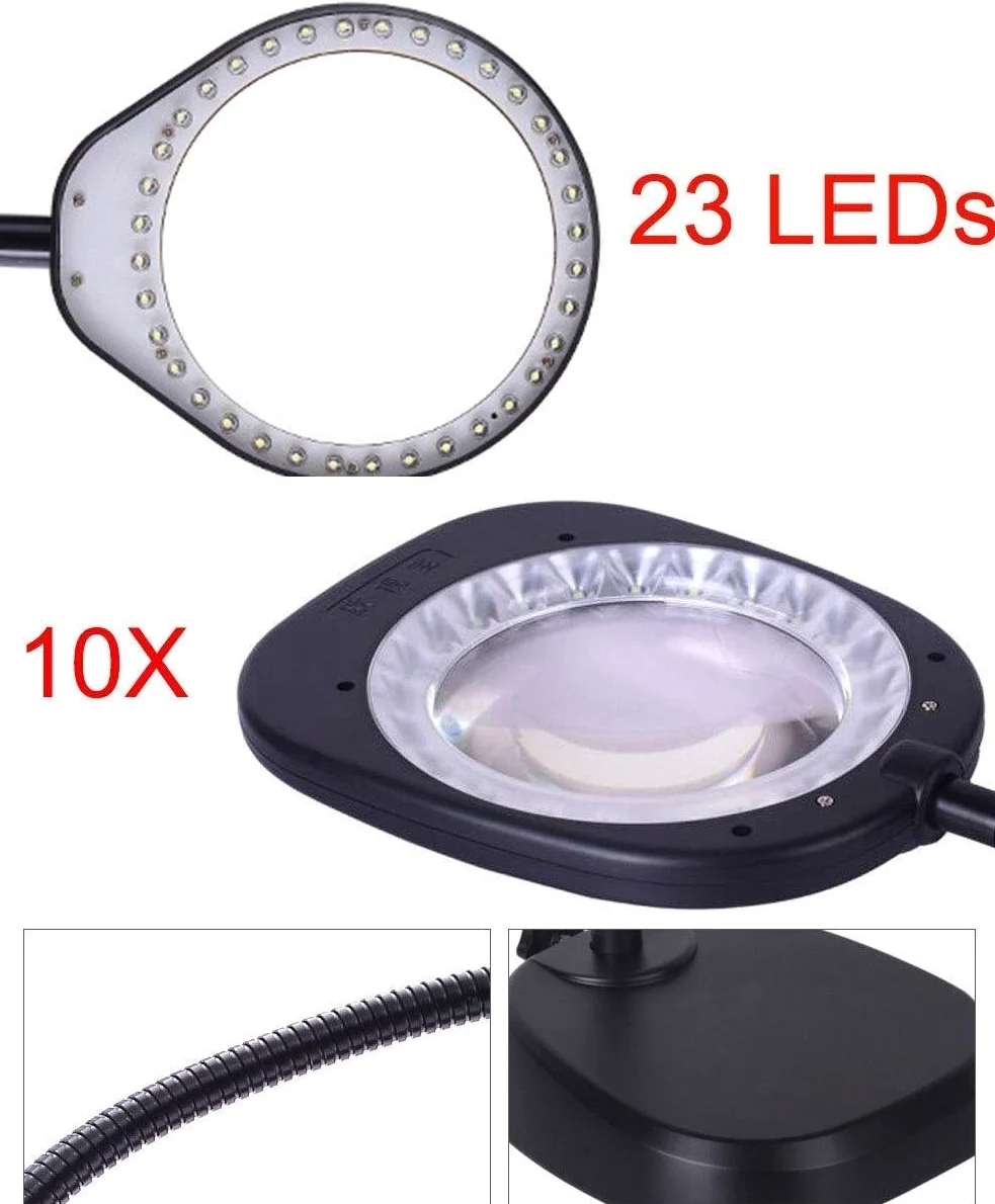 Lente d'Ingrandimento a LED 10X con Lampada: Lente illuminata a Luce Diurna, Luce d'Ingrandimento Multiuso, Altezza Regolabile per la scrivania.,