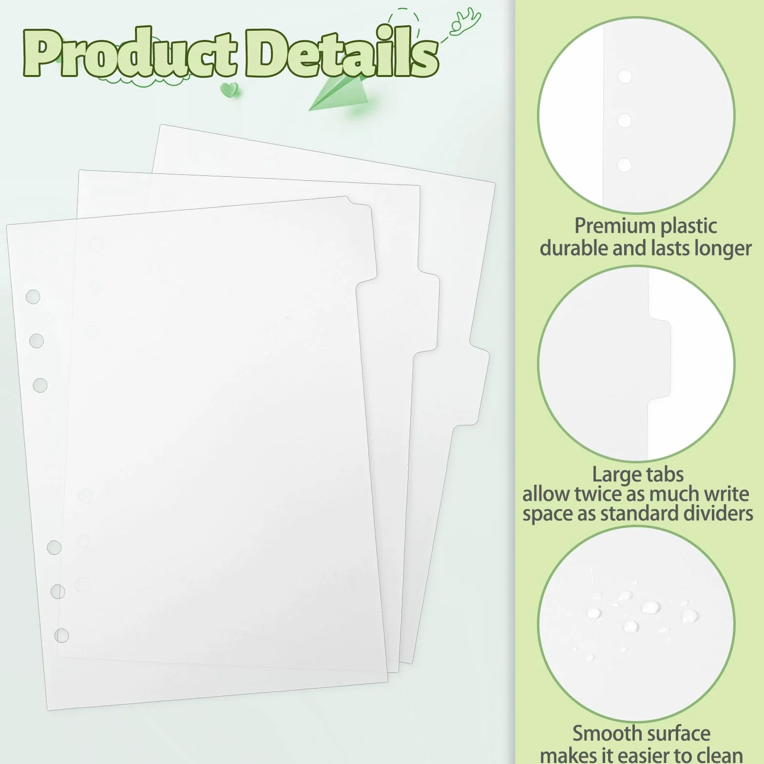 Divisori per raccoglitori A5, 6 anelli, trasparenti, plastica, con linguette