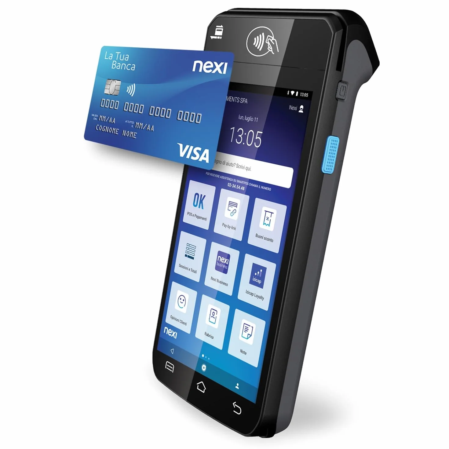 Nexi SmartPOS Mini a Canone Zero, Pos Portatile Contactless, Lettore Elettronico Portatile per Pagamenti con Bancomat, Carta di Credito, Prepagata, Apple Pay e Google Pay