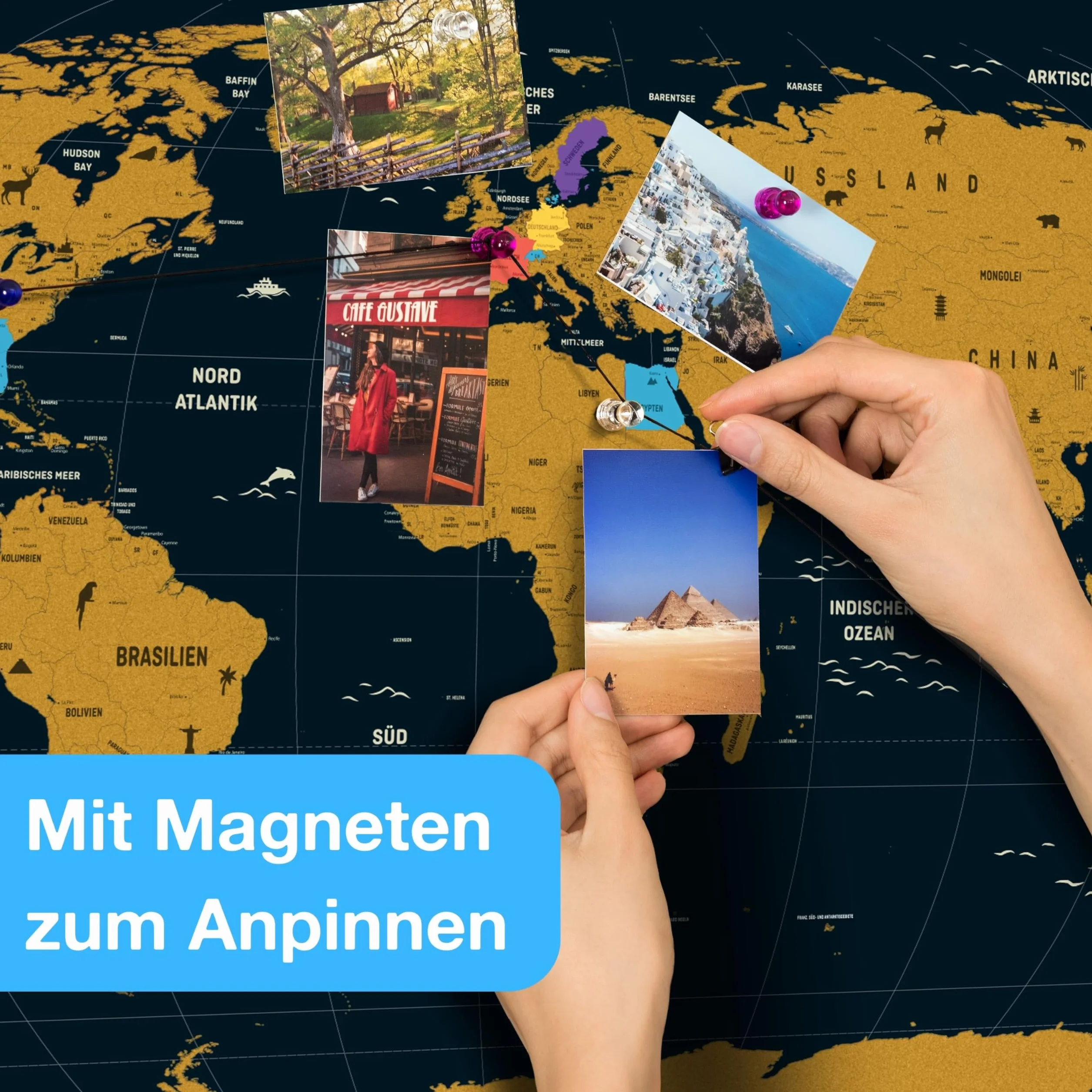 envami® Mappa del mondo da grattare XXL con accessori, in tedesco, 80 x 60 cm, prodotta in Germania, mappa del mondo da grattare, mappa del mondo da grattare