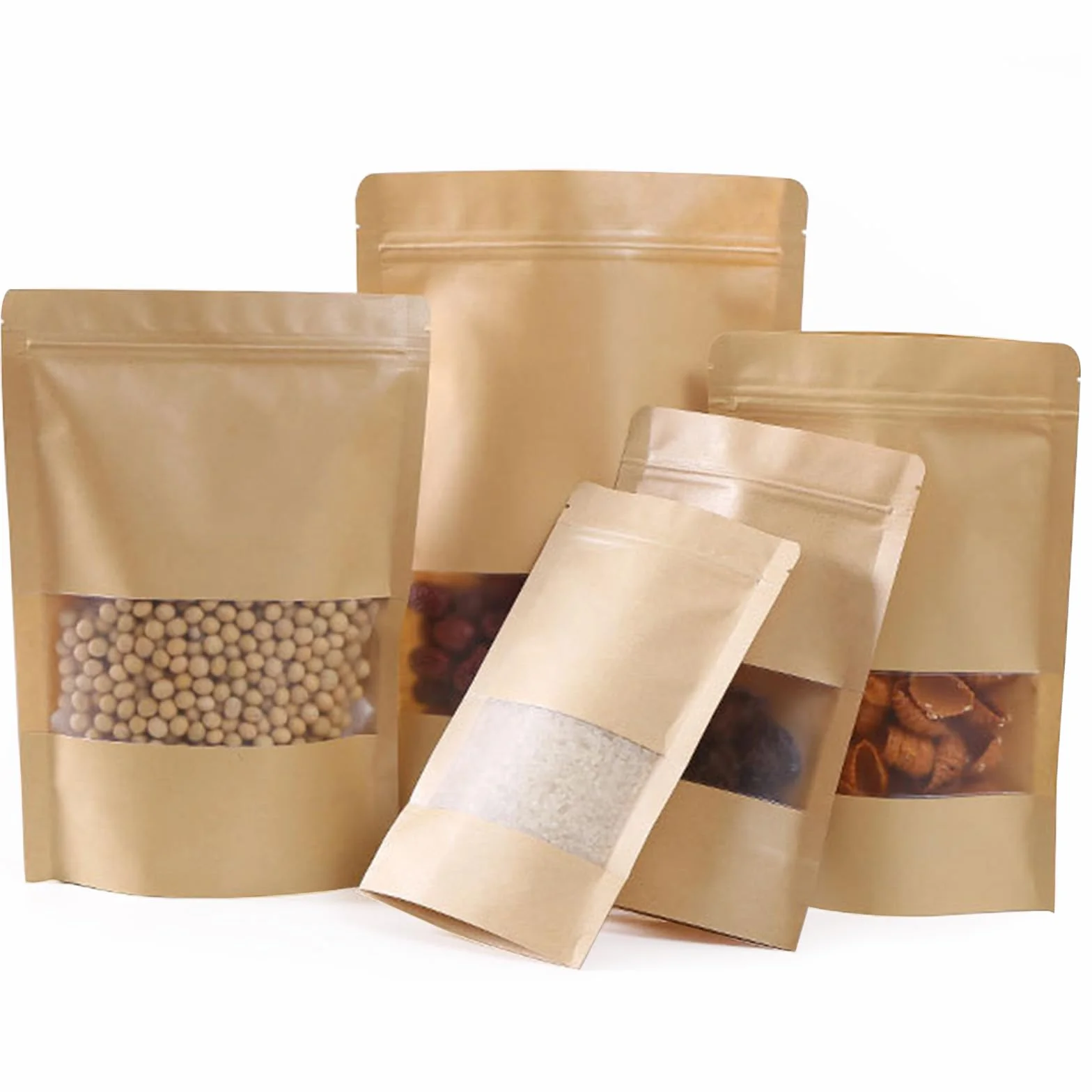 Sacchetti Carta Kraft Alimentare con Finestra e Chiusura 14x20cm Marrone 100 Pezzi