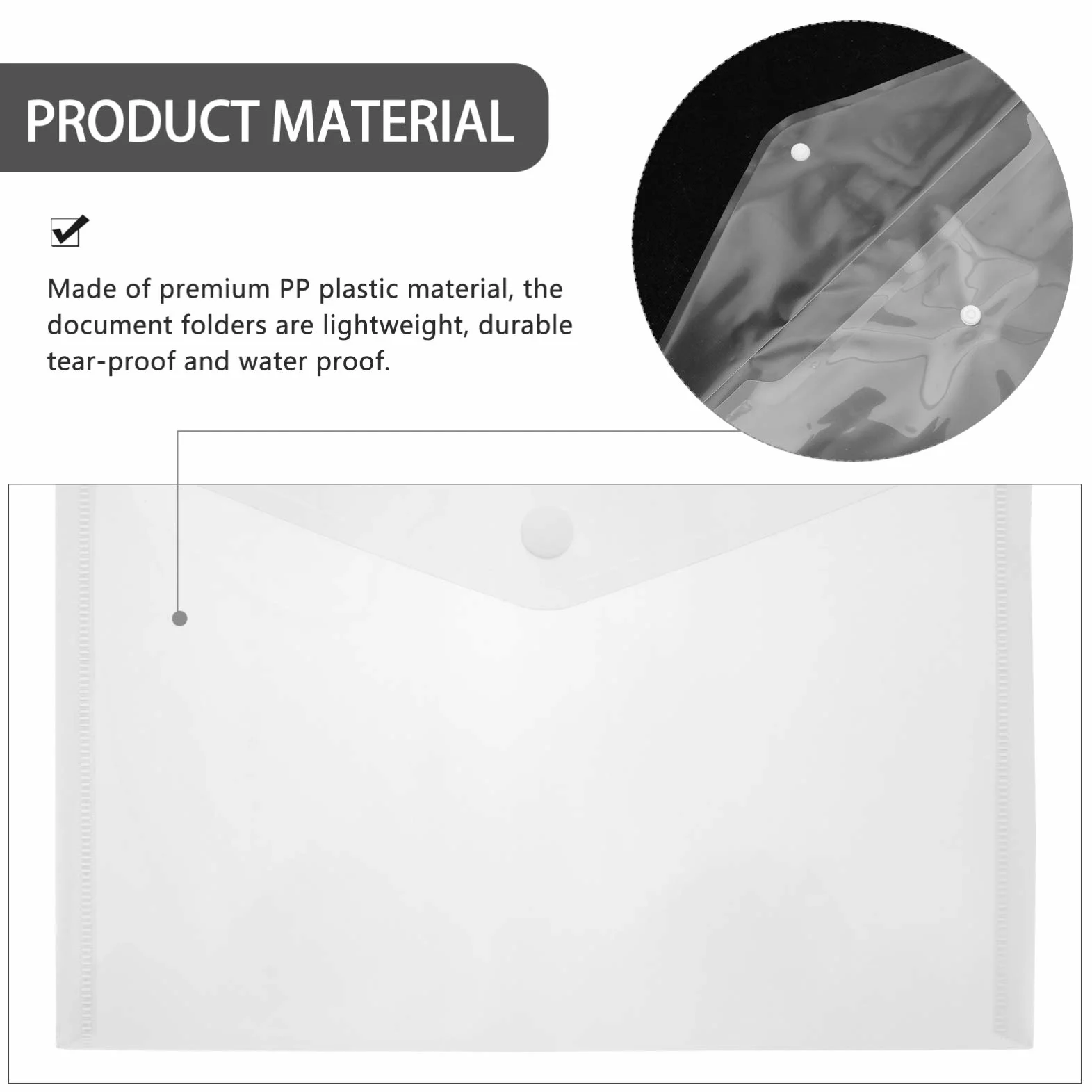 40Pcs Buste di Plastica Sacchetti di File di Cartelle di File con Bottone a Pressione A4 Dimensione Chiaro Documento per I Documenti